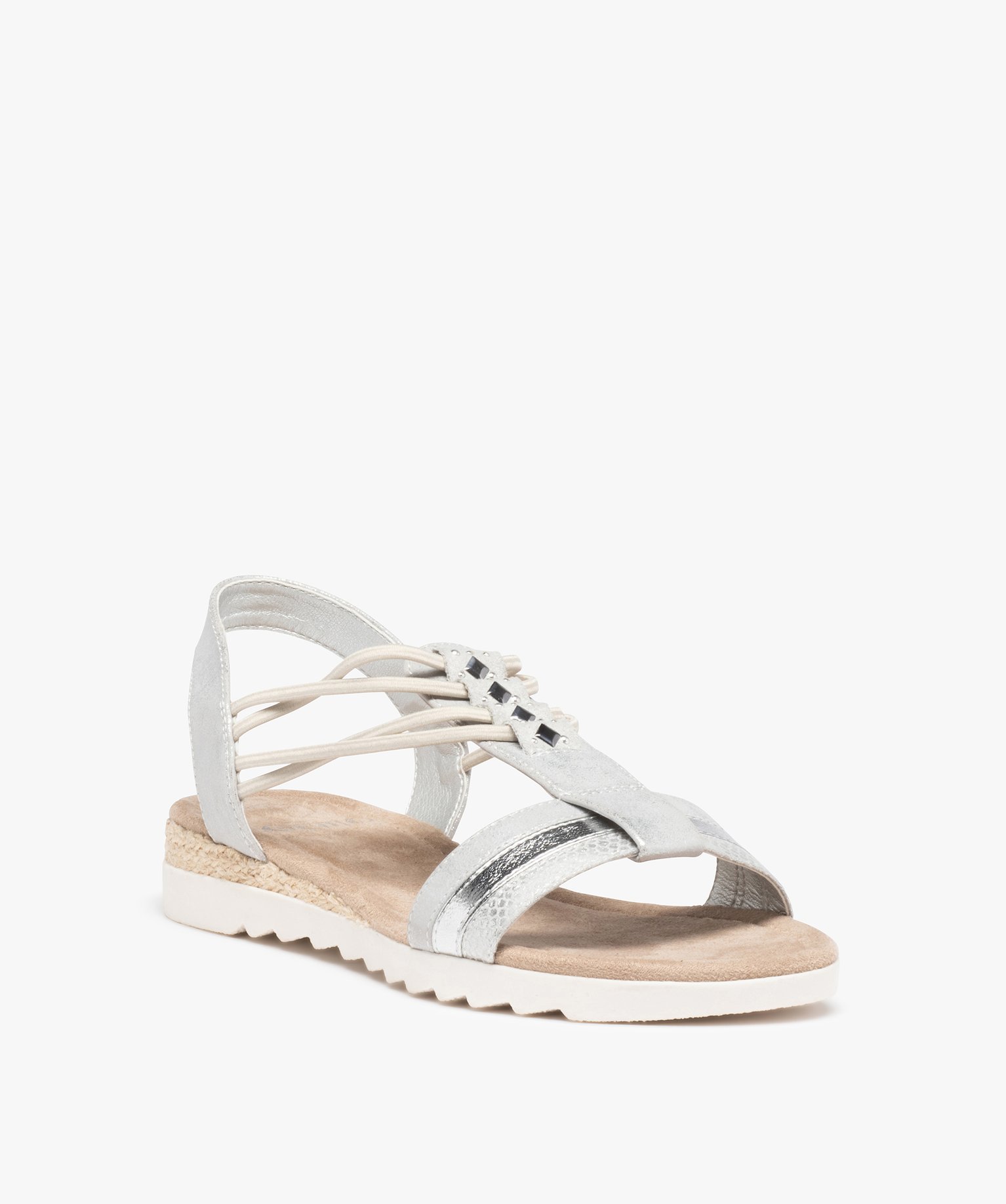 Sandales femme plates à brides élastiquées argent | GEMO