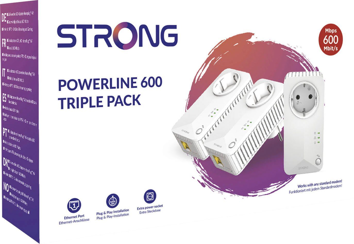 Strong Powerline WiFi 600 Triple Pack V2 Reichweitenverstärker, 600 Mbit/s, 3 Einheiten