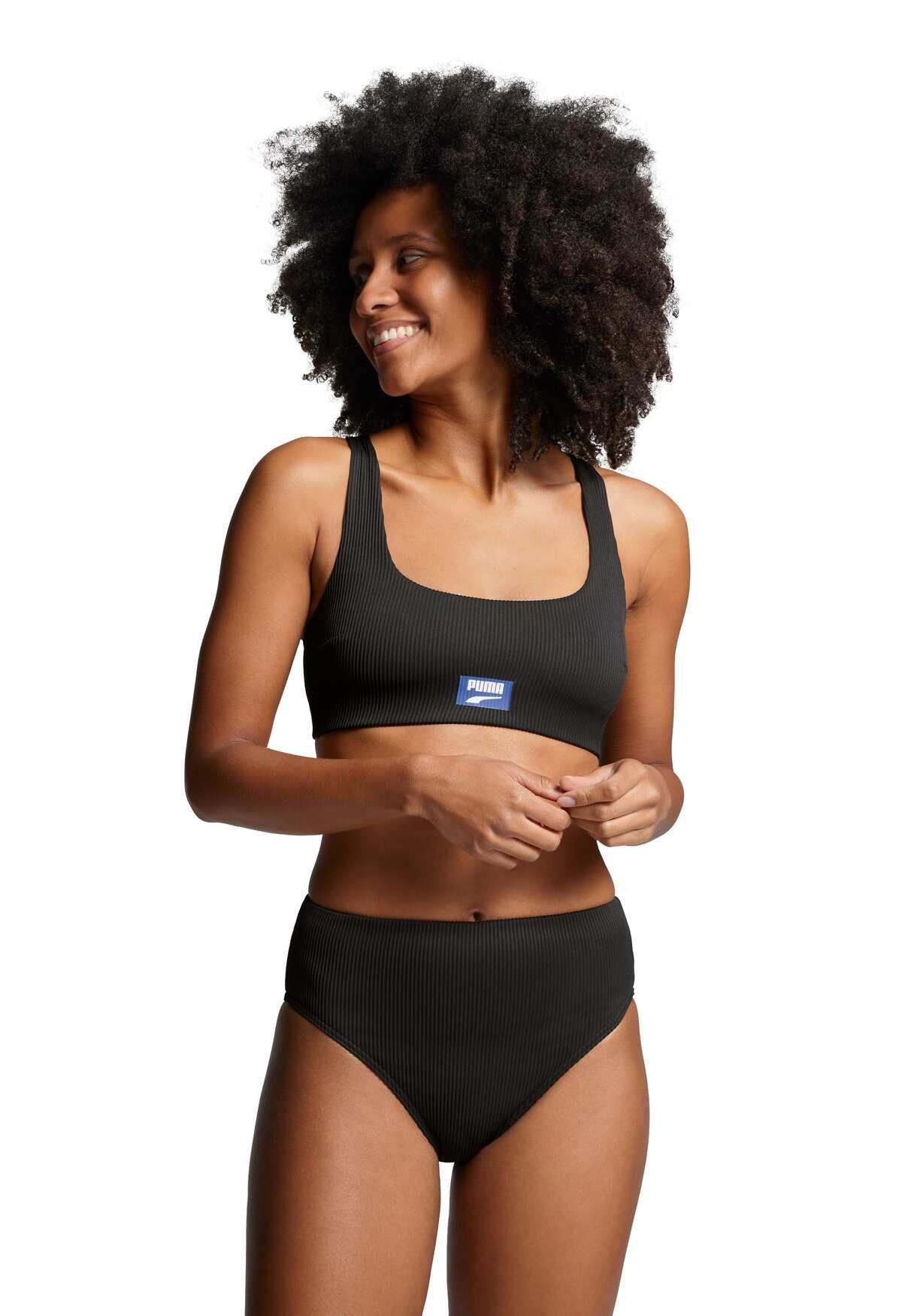 PUMA Black Combi Ribbed Scoop Neck Bikini-Oberteil