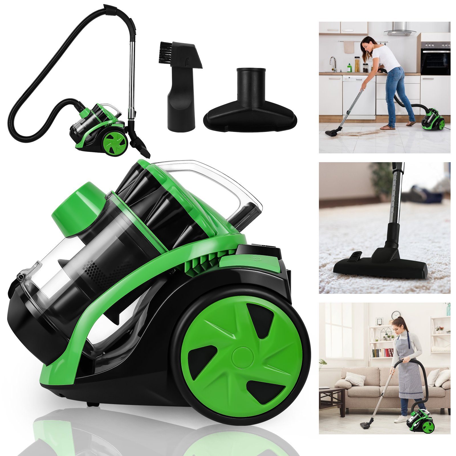 Lospitch Bodenstaubsauger Staubsauger Beutellos Bodenstaubsauger Zyklon Sauger 3 Tipps HEPA 900W, 899 W, beutellos