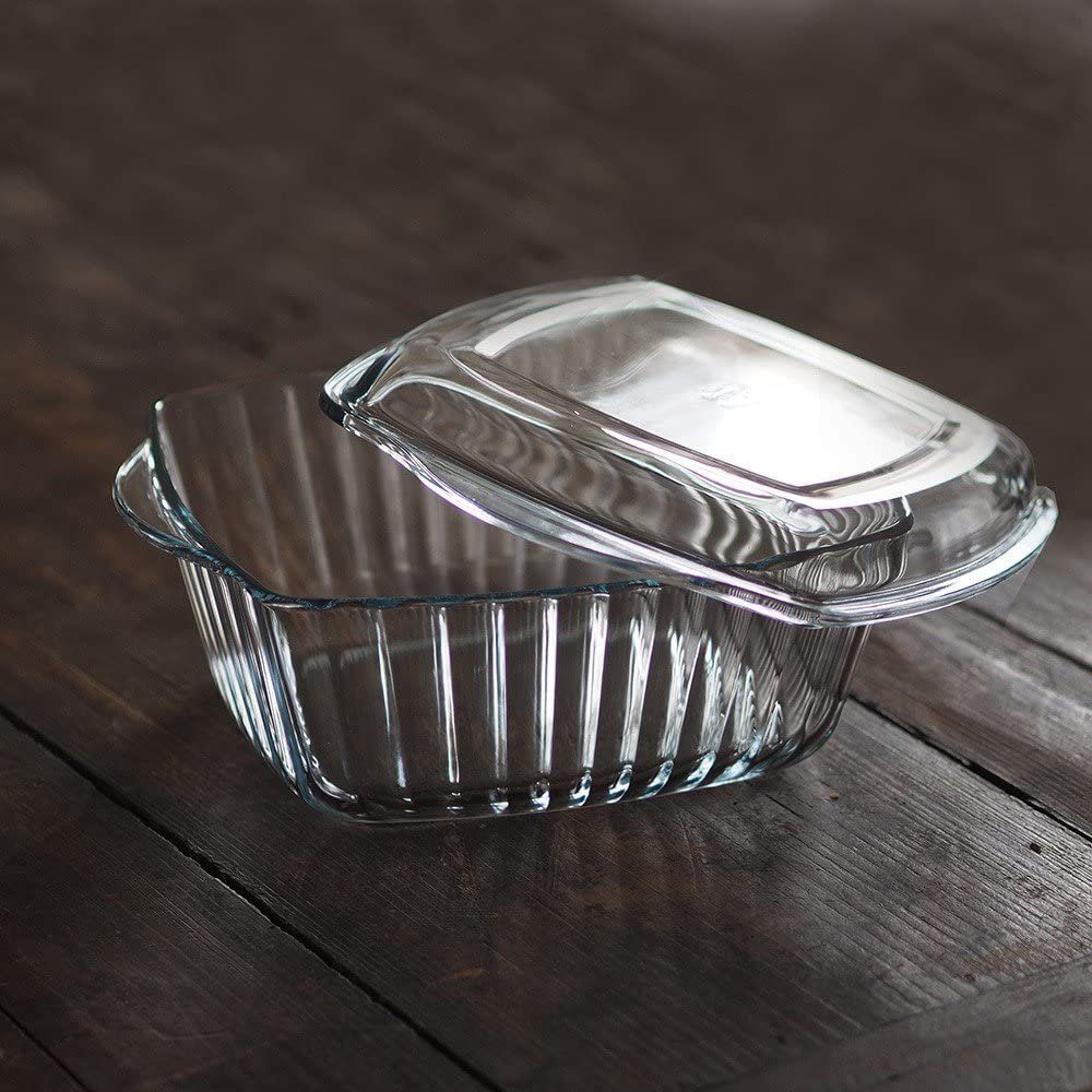 Pasabahce Auflaufform 2-Teilig Auflaufform Glasbräter 2,6L eckig mit Deckel Bräter, Glas, (1, 1-St)