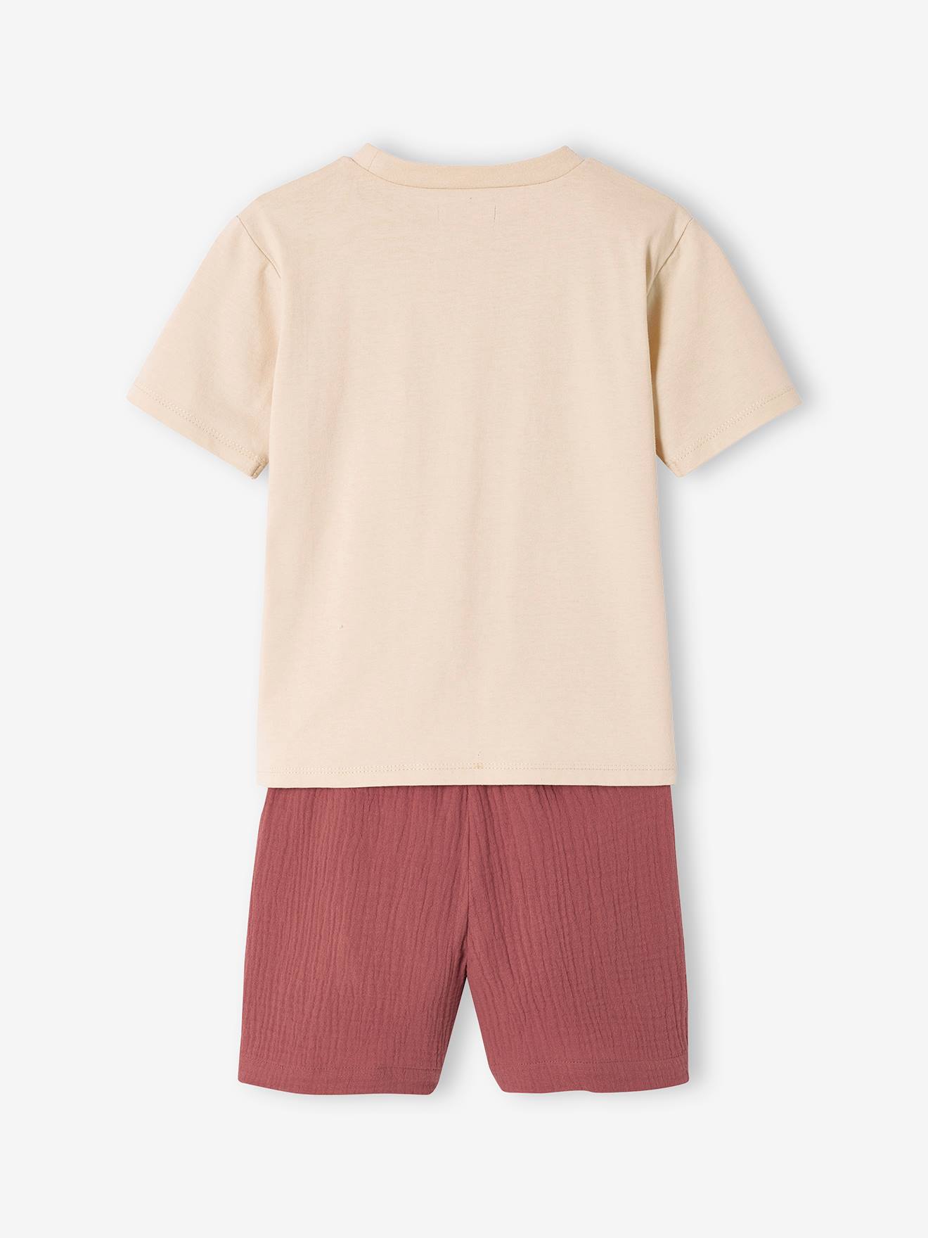 Ensemble tee-shirt et short en gaze de coton garçon terracotta