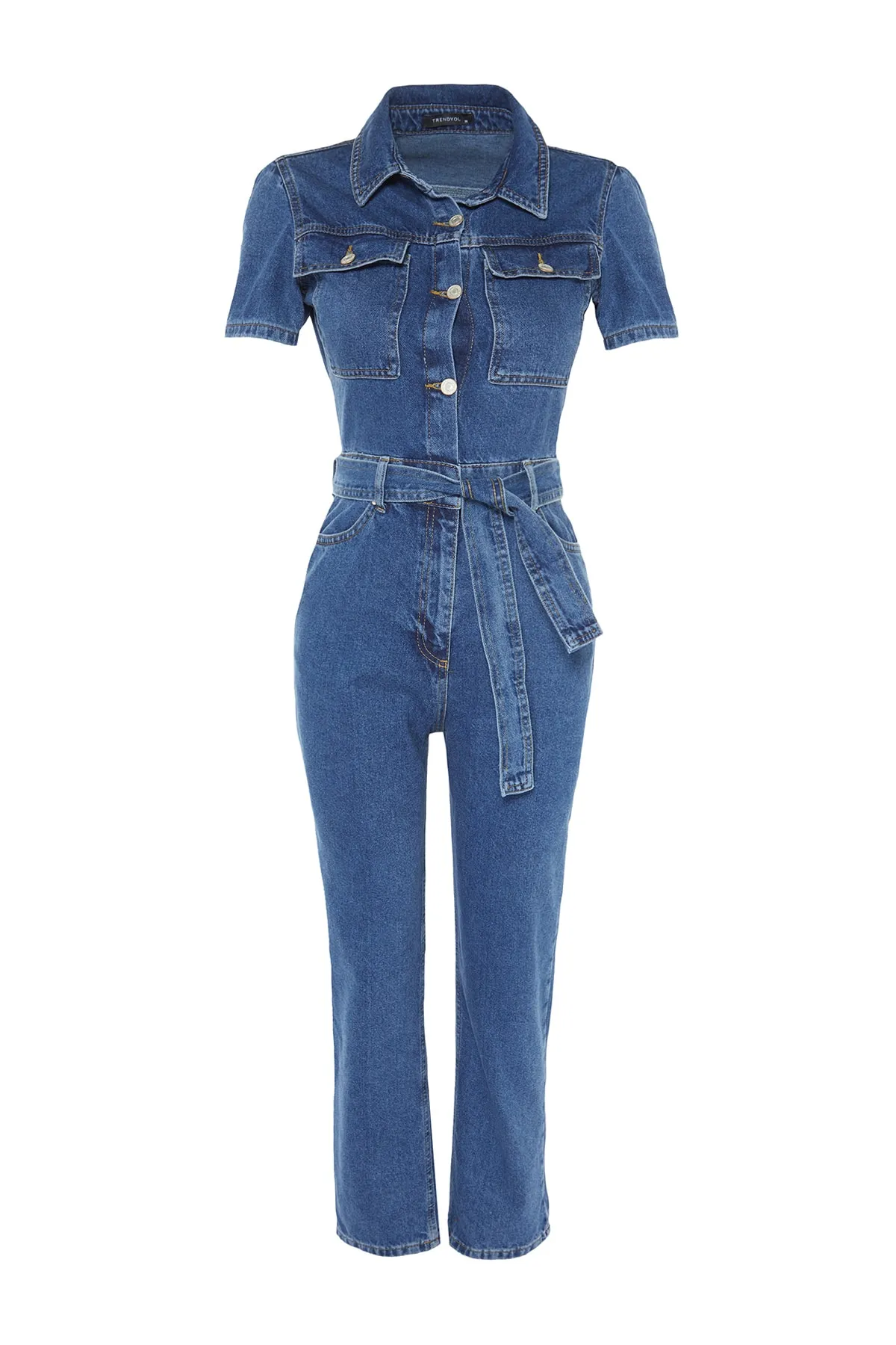 Trendyol Collection  Blauer Jeans-Jumpsuit mit Gürtel TWOSS20TU0156