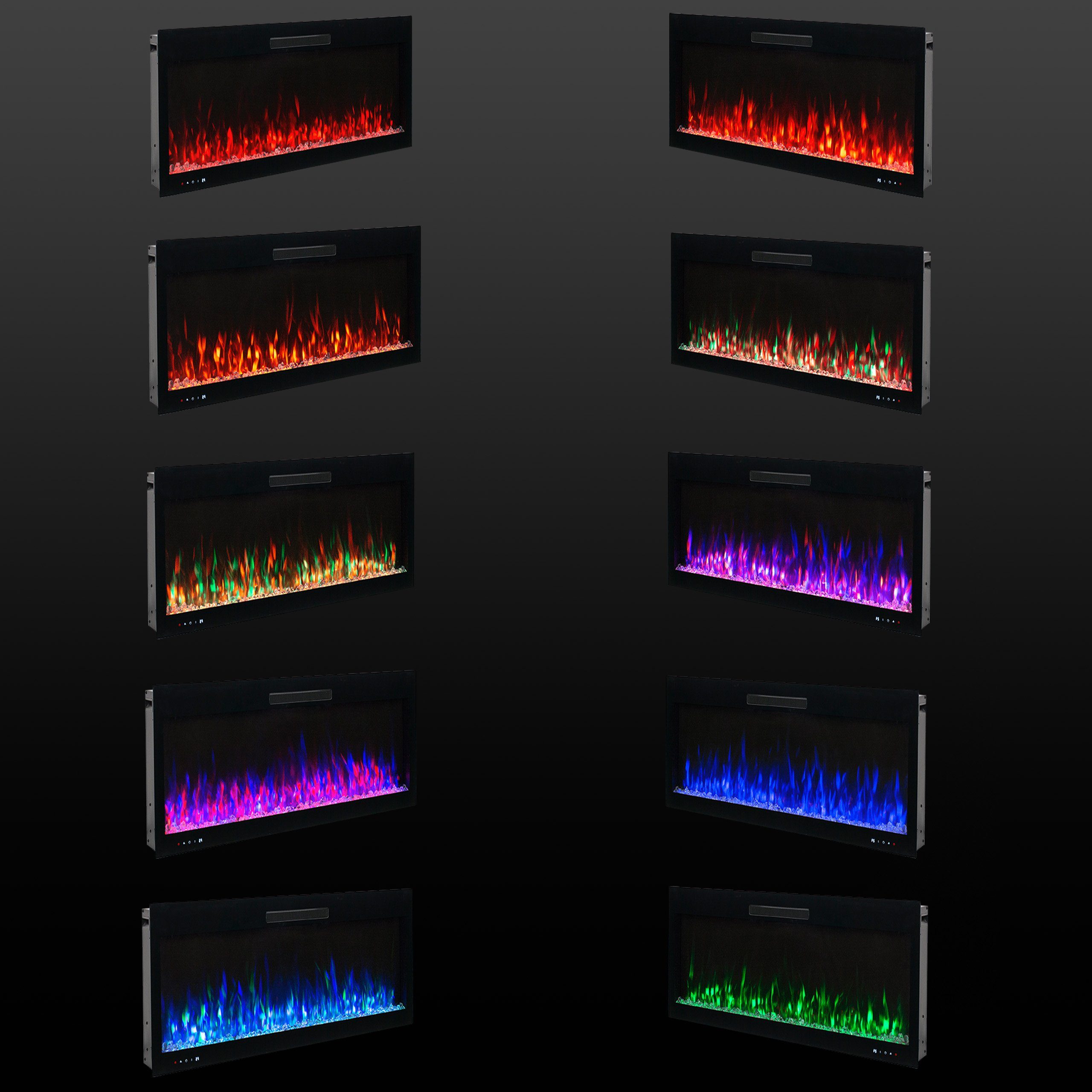 GLOW FIRE Elektrokamin weiß / grau / schwarz RHEA LED Kamin mit Heizung, Elektrischer Kamin mit 3D Feuer mit Heizung, 2 Dekorationen