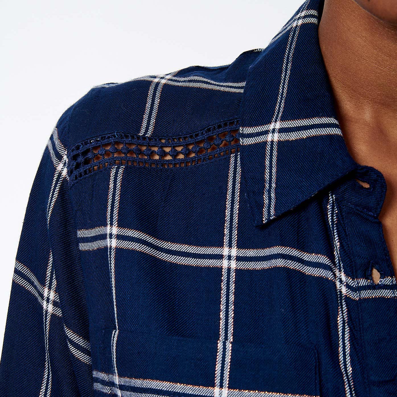 BLAIR  Robe chemise à carreaux bleu marine femme