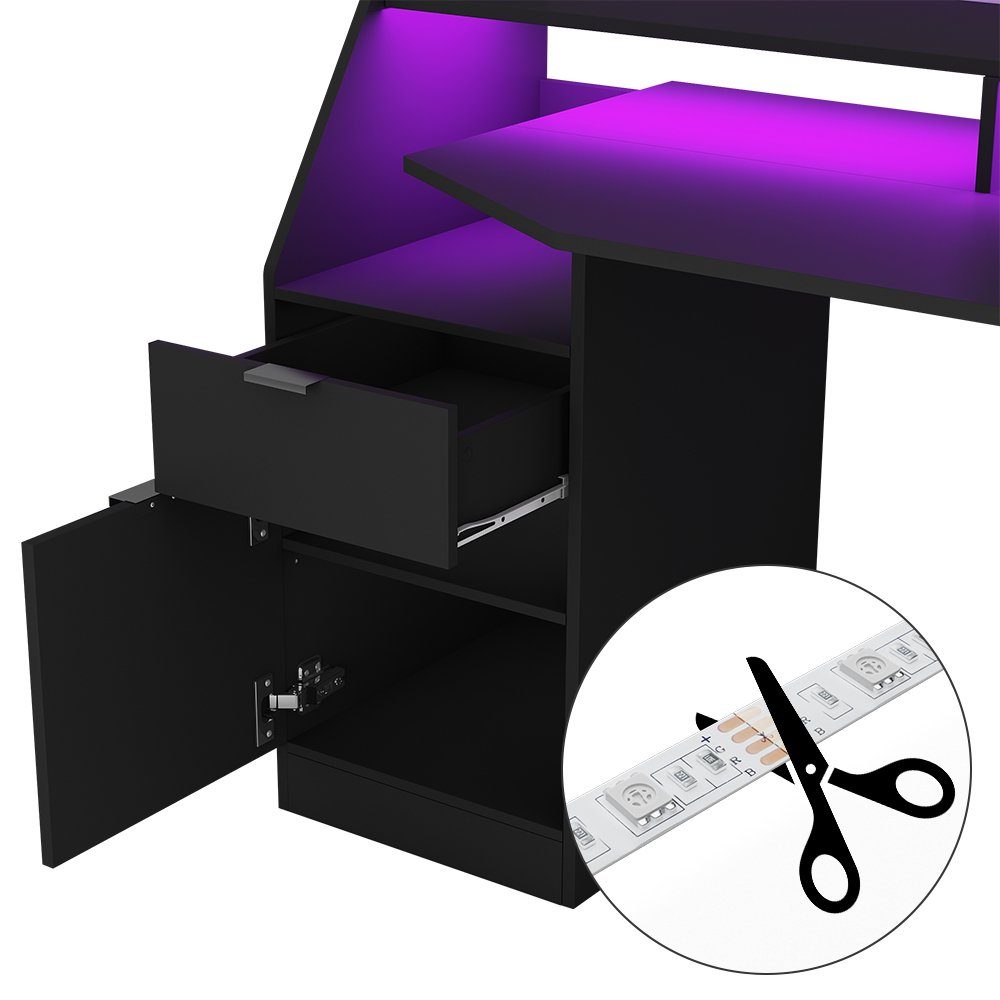 Livinity Computertisch Gamingtisch SONIC Schwarz mit LED