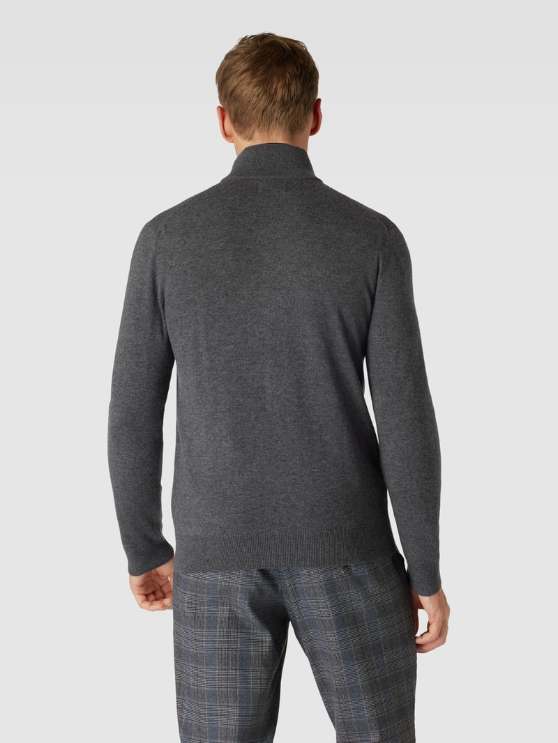 Strickjacke aus Lammwoll-Mix mit Stehkragen und Label-Stitching in anthrazit meliert