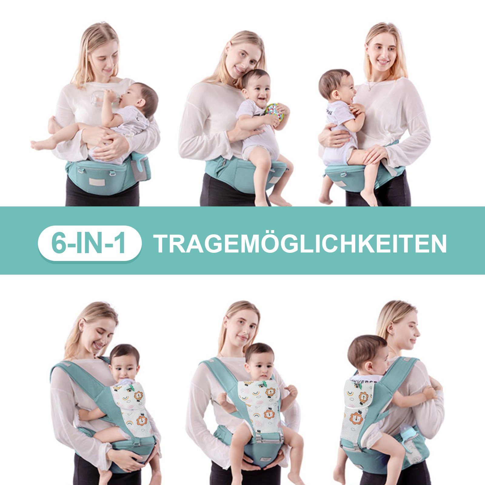 Wenta Bauchtrage 6-in-1 Ergonomische Babytrage mit Hüftsitz und Lätzchen, für Neugeborene bis 36 Monate, 4-20 kg
