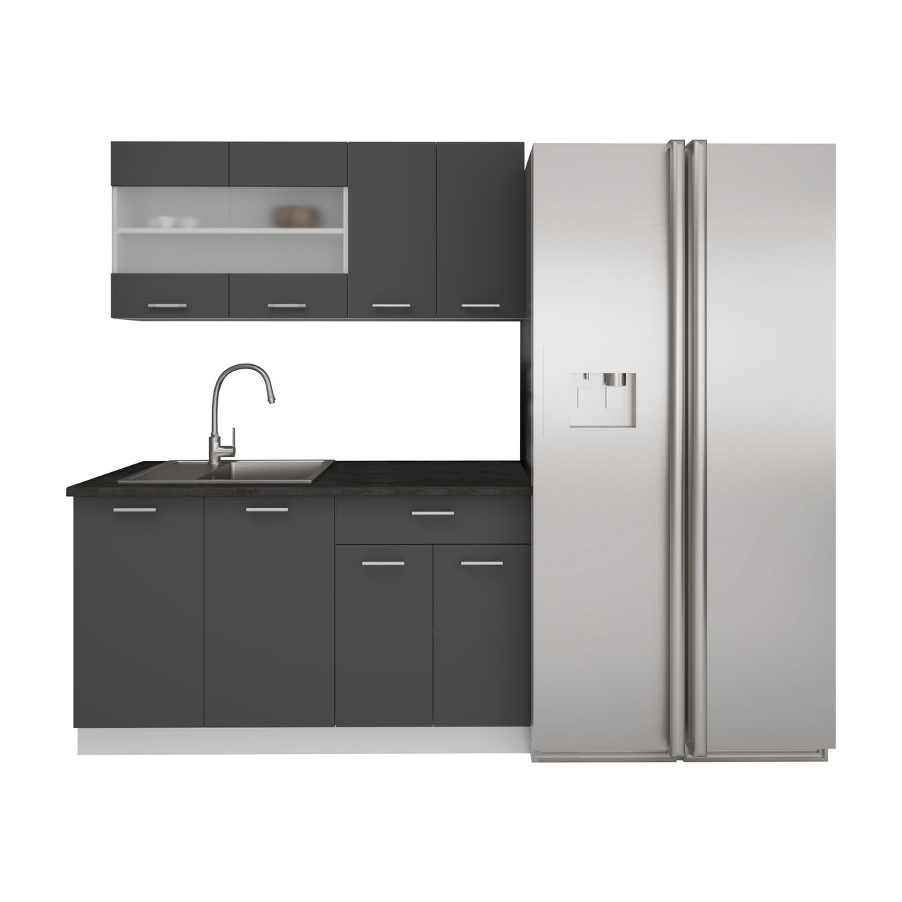 VCM 4-tlg Singleküche Einbauküche Küchenzeile Küchenblock Komplettküche 140 cm Esilo