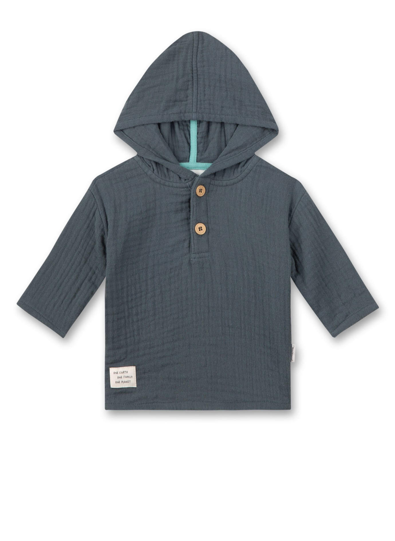 Jungen-Langarmshirt mit KapuzeDunkelblau aus Musselin