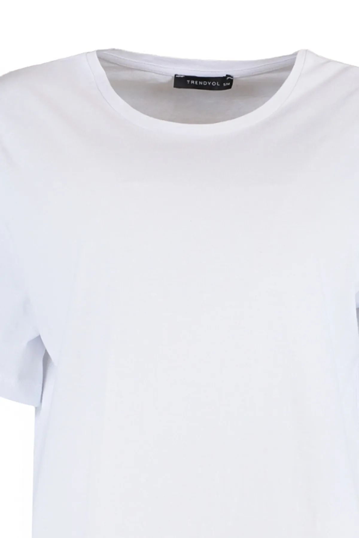 Trendyol Collection  Weißes, übergroßes/weites Strick-T-Shirt mit Rundhalsausschnitt, 100 % Baumwolle, TWOSS20TS0134