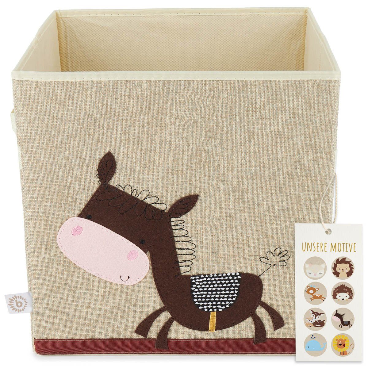 BIECO Spielzeugtruhe Bieco Aufbewahrungsbox Kinder Esel Motiv ca. 36L faltbar Süße Spielzeug Kiste für Kallax Regal Aufbewahrungsbox 33x33x33 Kallax Boxen für Spielzeug Aufbewahrung Storage Box Kallax Korb