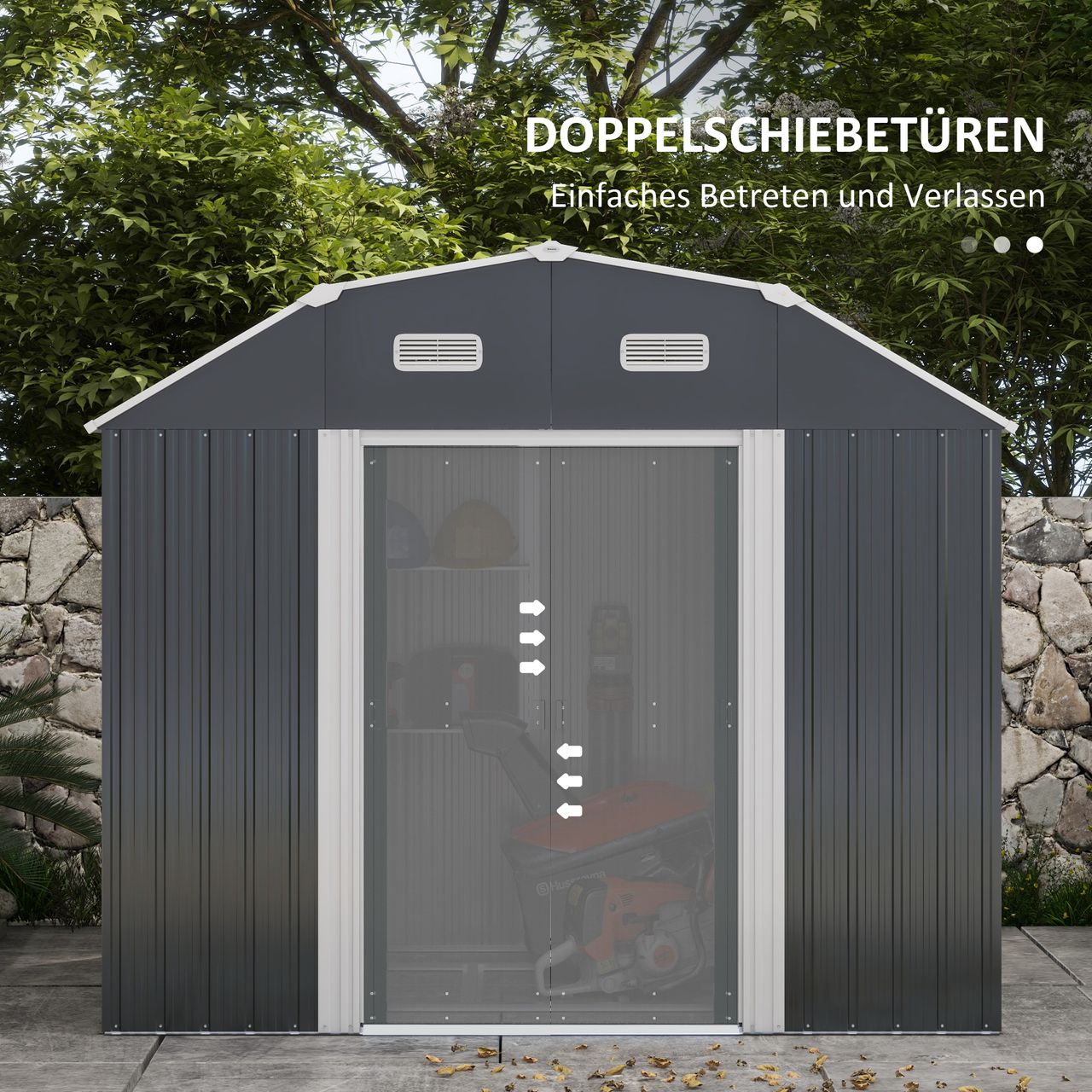 Outsunny Gerätehaus aus Stahl, 2,7 m² Geräteschuppen mit UV-Schutz, Dunkelgrau