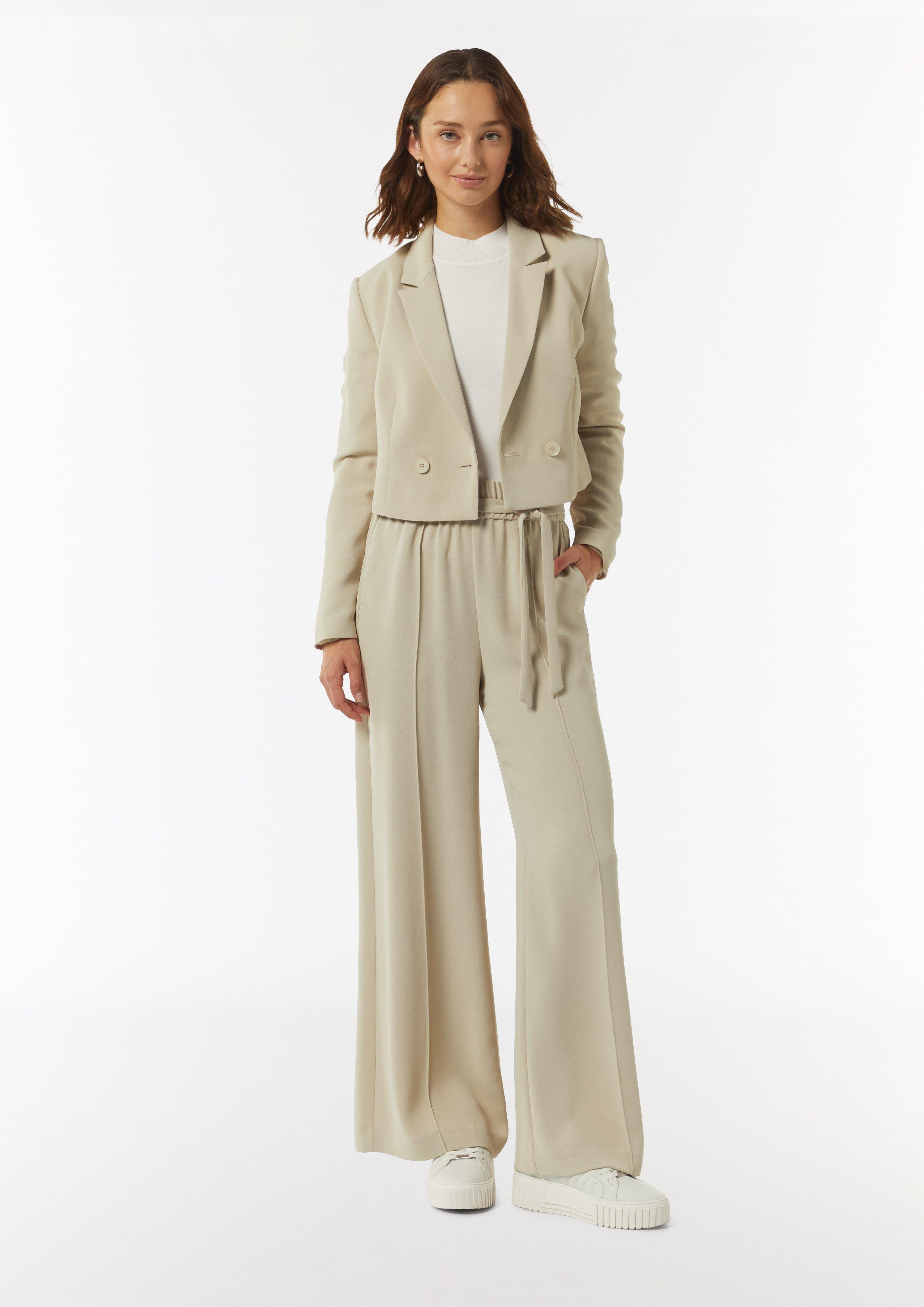 Schlupfhose mit High Rise und weitem Bein - beige