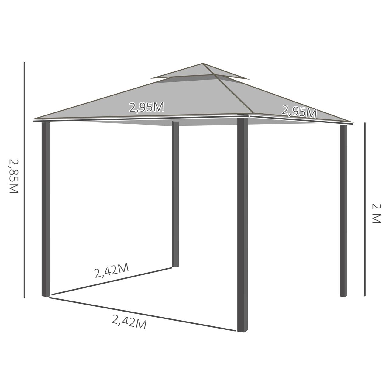 Outsunny Gartenpavillon Pavillon 3 x 3 m mit Doppeldach mit Moskitonetz Alu