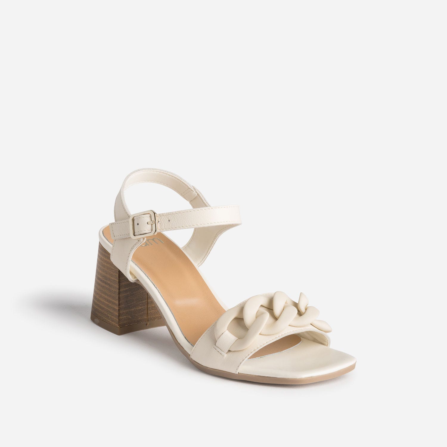 Sandale écrue en cuir avec maxi-chaîne écrue