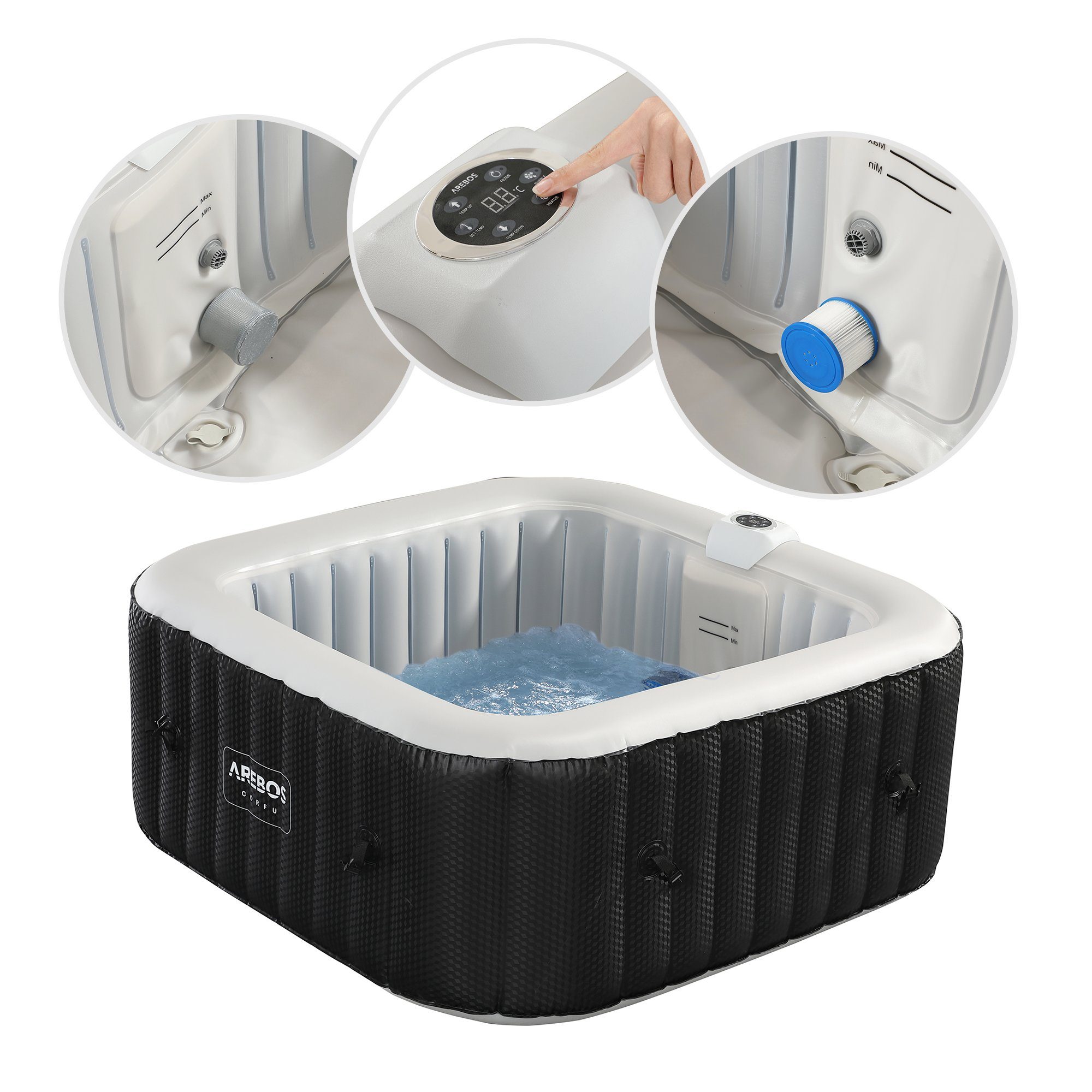 Arebos Whirlpool 154 x 154 cm, mit LED-Beleuchtung, 6 Farben, (Komplett -Set)
