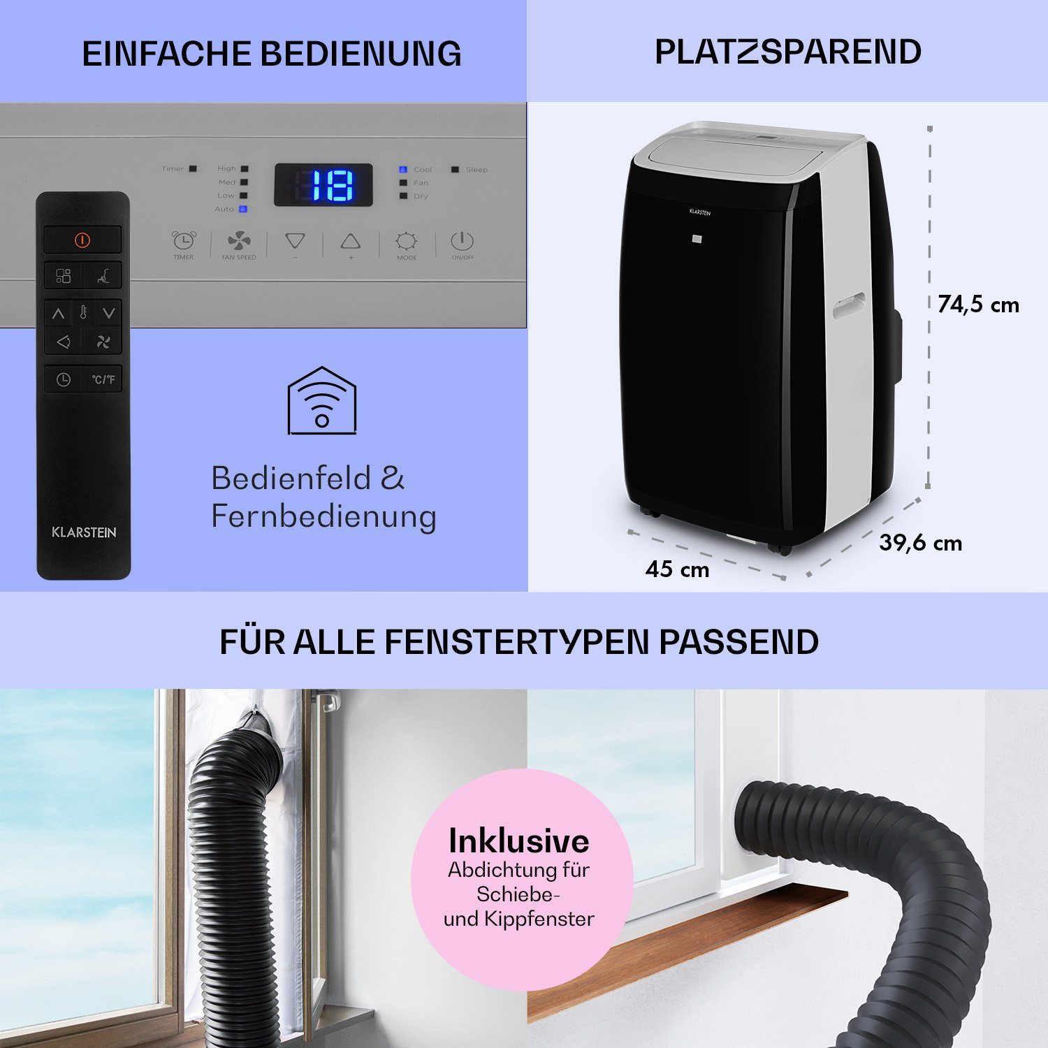 Klarstein Klimagerät Grandbreeze Pro 14K, Klimagerät mobil Air Conditioner Kühlgerät Luftkühler