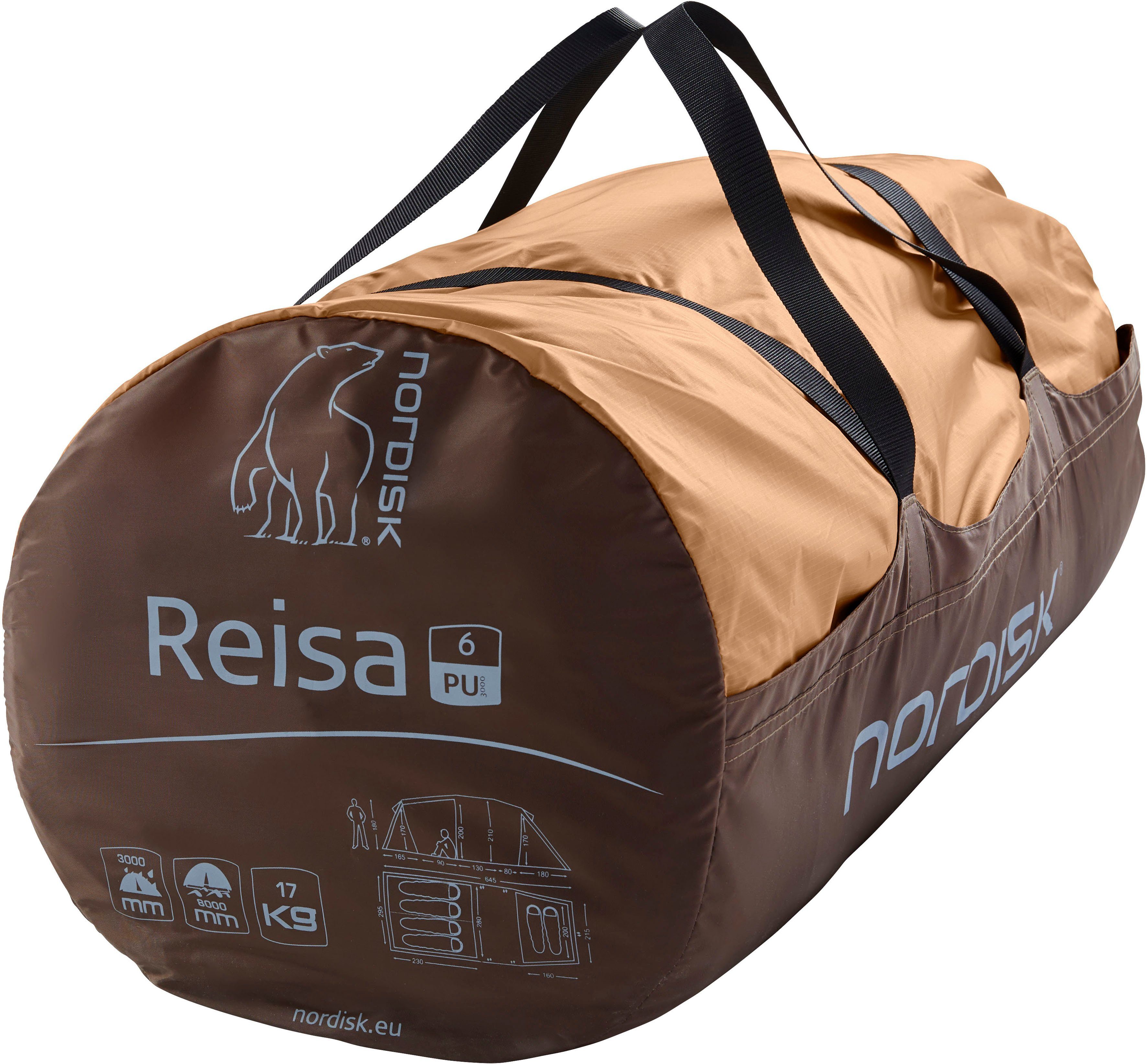 Nordisk Gruppenzelt Reisa 6 PU Tent Cashew/Brown, Personen: 6 (Packung, 1 tlg)