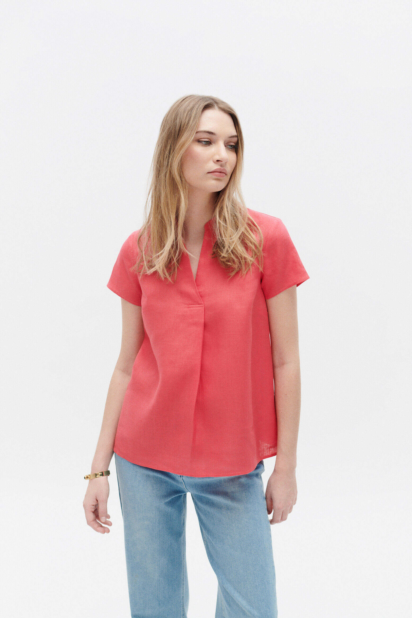blouse kat 100% lin rose femme