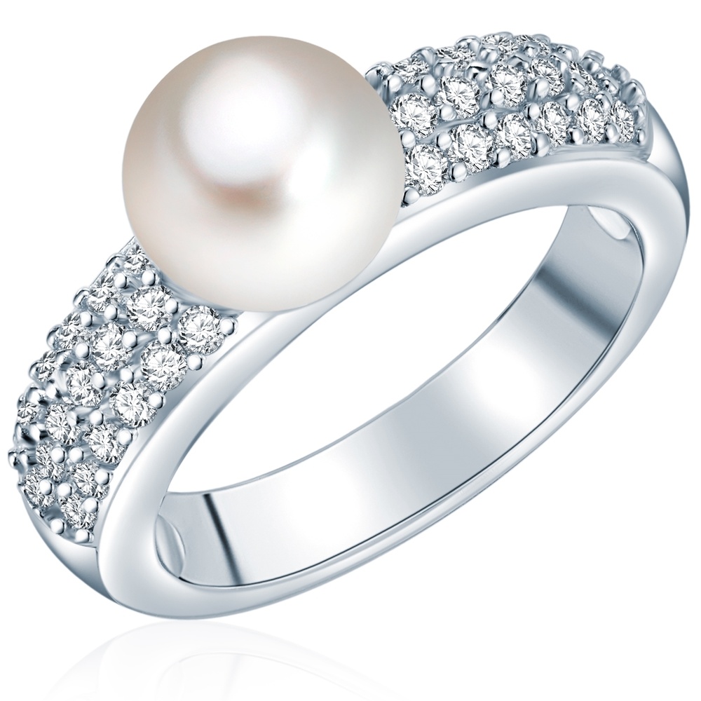 Valero Pearls Bague Argent sterling Oxyde de zirconium (CZ) Perle de culture d'eau douce en Arg Bague