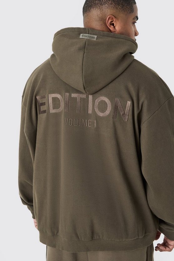 Plus gerippter Oversize Hoodie mit Edition Print