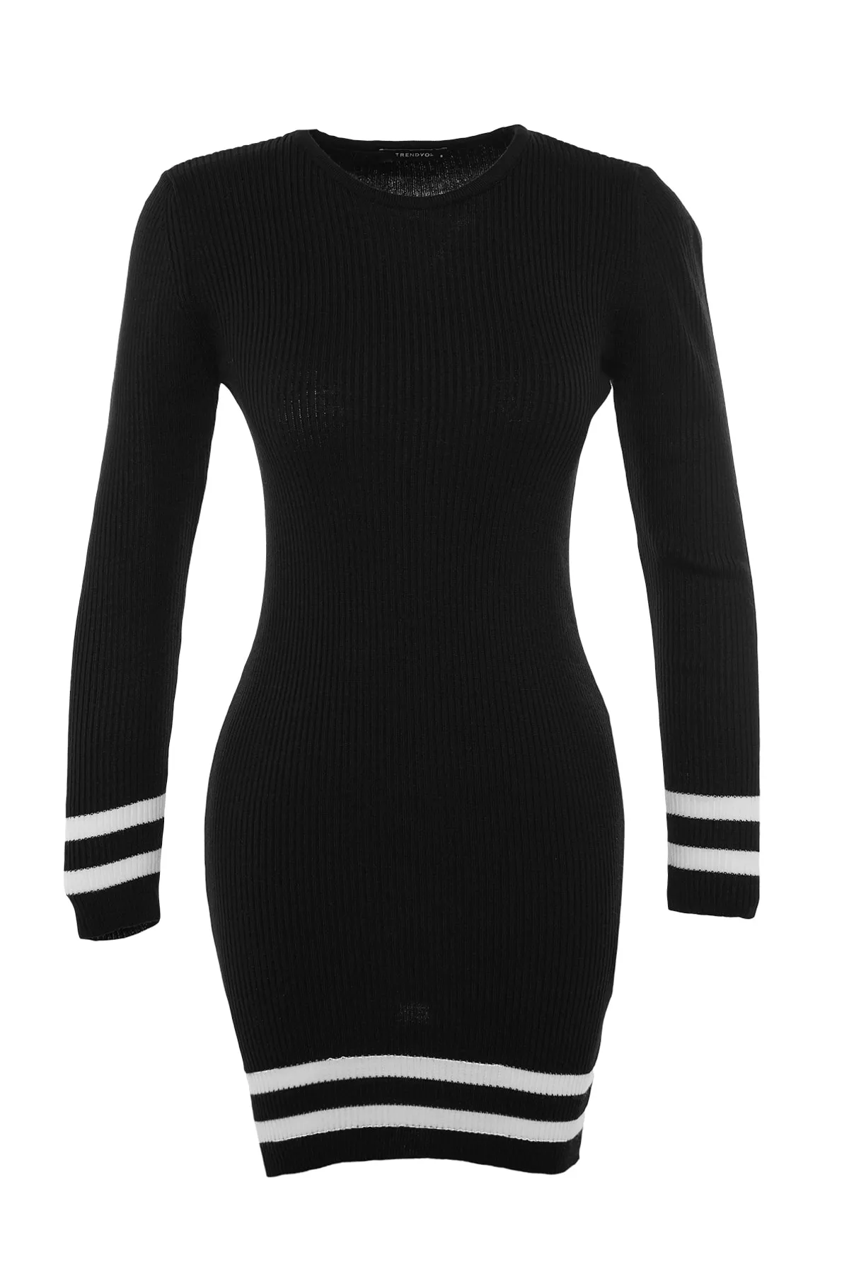 Trendyol Collection  Schwarzes Mini-Strickkleid mit gestreiftem Saum TWOAW20EL1274