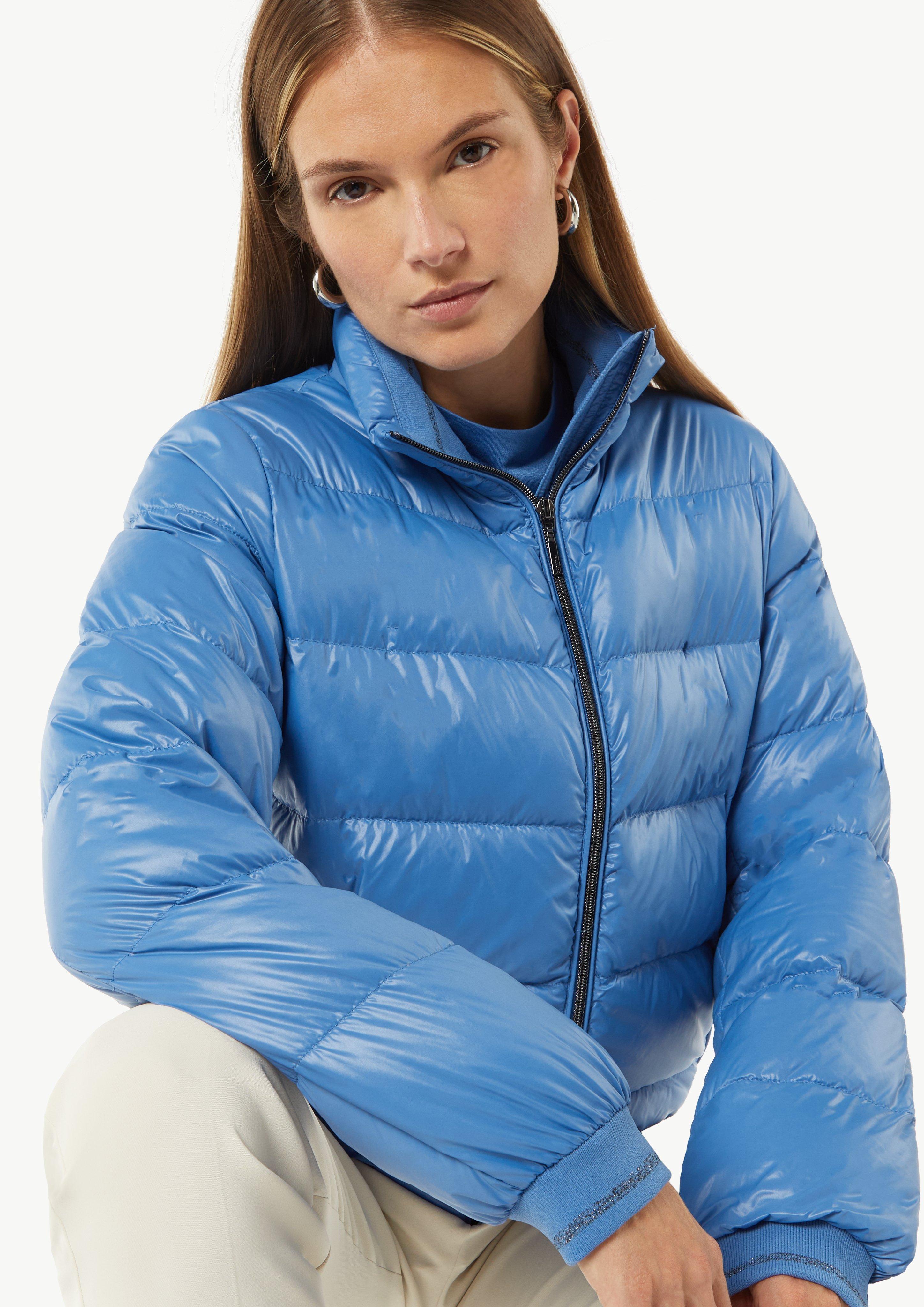 Pufferjacke mit Stehkragen und Rippbündchen - royalblau