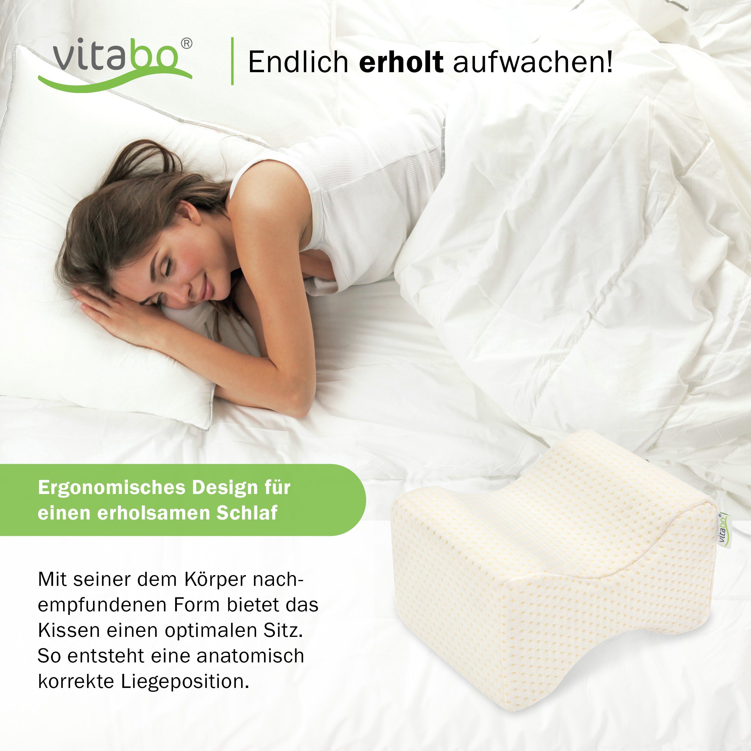 Vitabo Kniekissen Vitabo ergonomisches Kniekissen, Beinkissen für Bequeme Lage, Kniekissen für Seitenschläfer, Lagerungskissen mit Memory-Schaum, 24,5 x 14 x 20 cm, (1-St), 24,5 x 14 x 20 cm