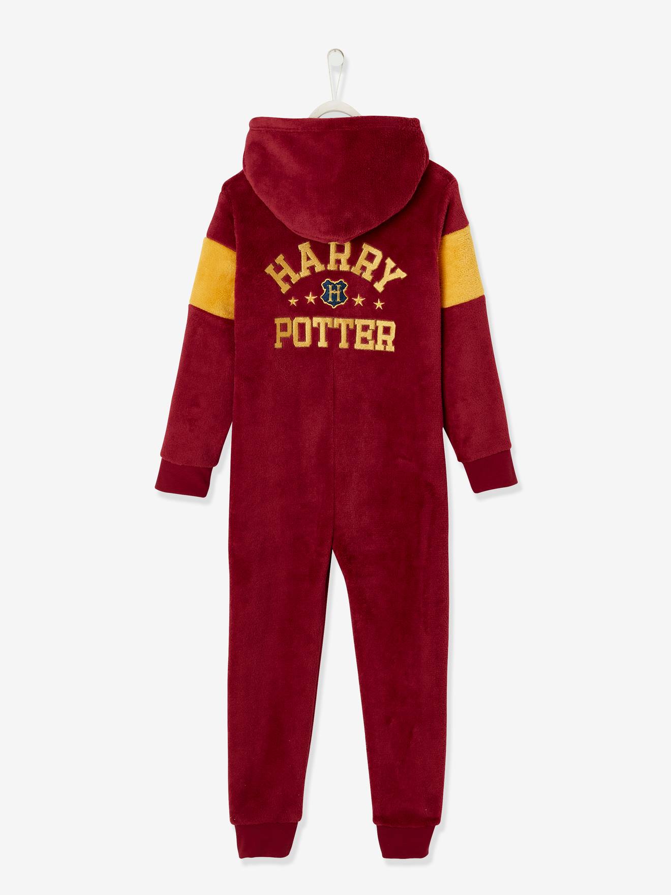 Surpyjama Harry Potter garçon en polaire rouge fonce uni avec decor