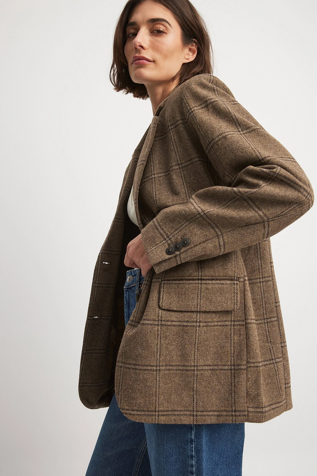 Oversize karierter Blazer aus Wollmischung