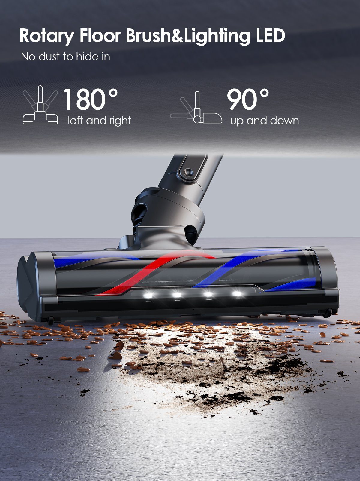 Honiture Akku-Hand-und Stielstaubsauger, 400W/33KPA Akku Staubsauger Touchscreen, Anti-Tangle-Staubsauger, Kantenreinigung, 1.2L
