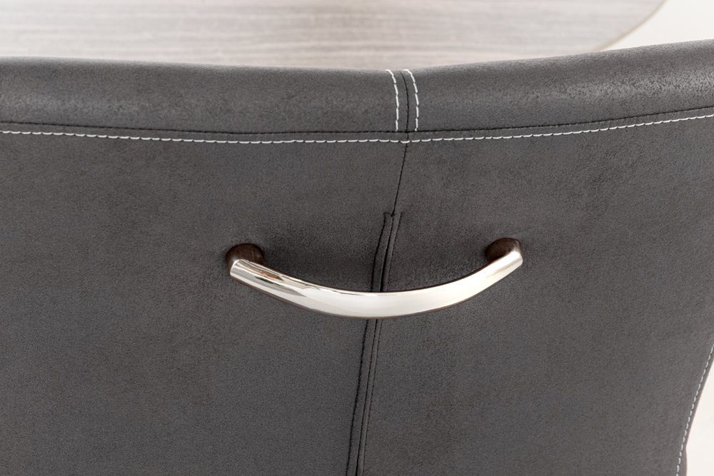 riess-ambiente Freischwinger SAMSON vintage grau / silber (Einzelartikel, 1 St), Esszimmer · Microfaser · Edelstahl · mit Armlehne · Industrial Design