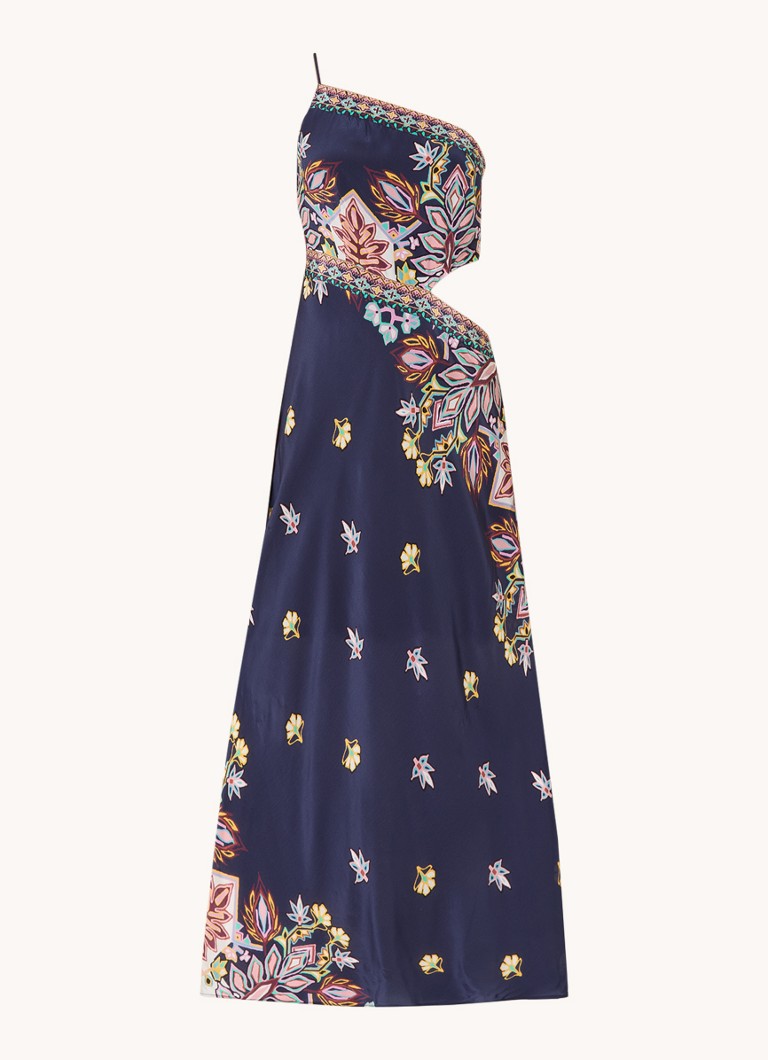 Rochie maxi asimetrică Laxa de la ba&sh, cu detalii ajurate.
