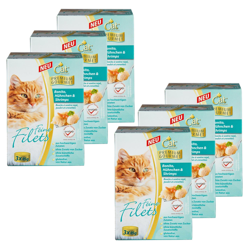 CAT BONBON Feine Filets, Bonito, Hühnchen & Shrimps, 3 x 85 gr. - 6er Set