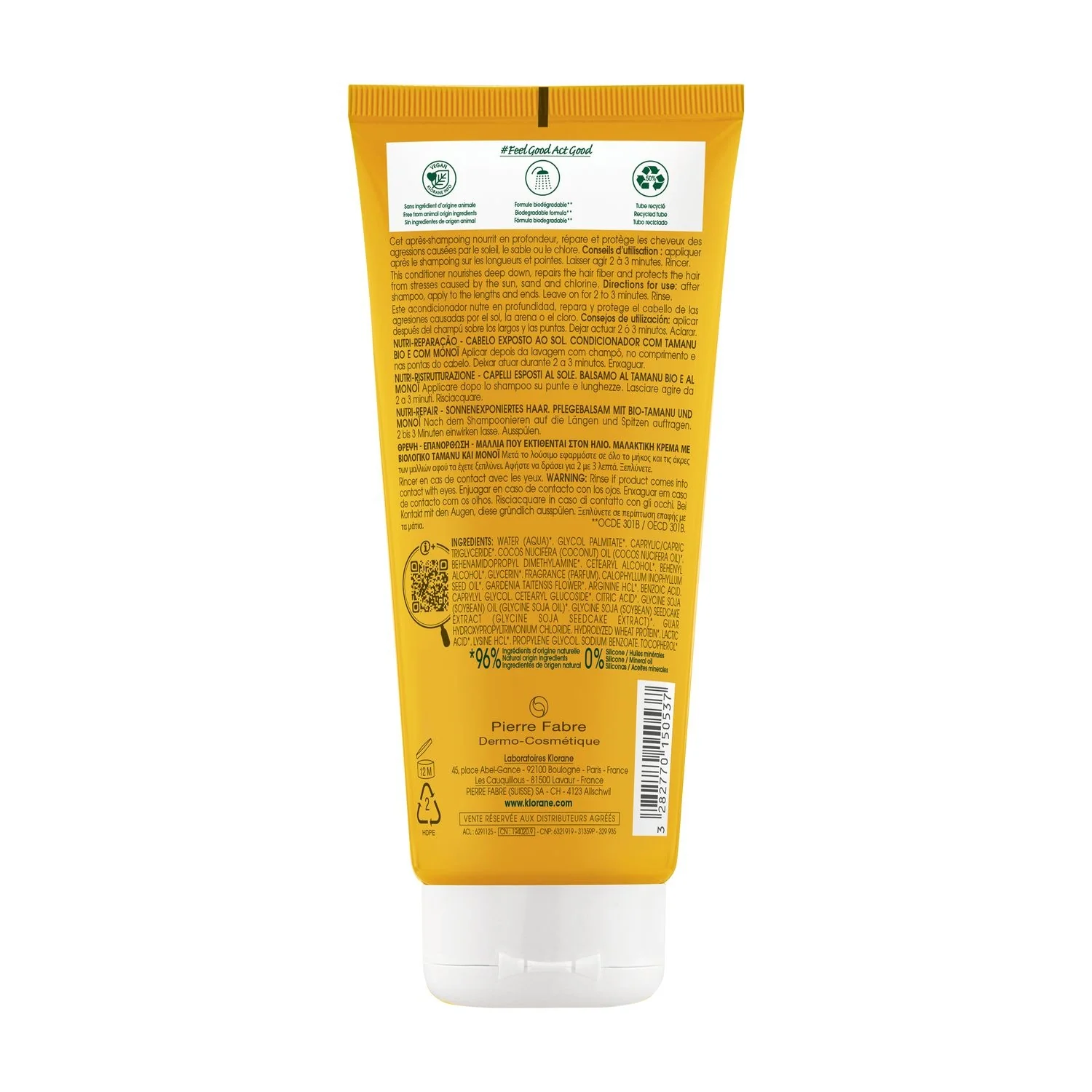 Acondicionador nutritivo de tamanu y monoi con tamanu y monoi orgánicos - Acondicionador para el cabello después del sol