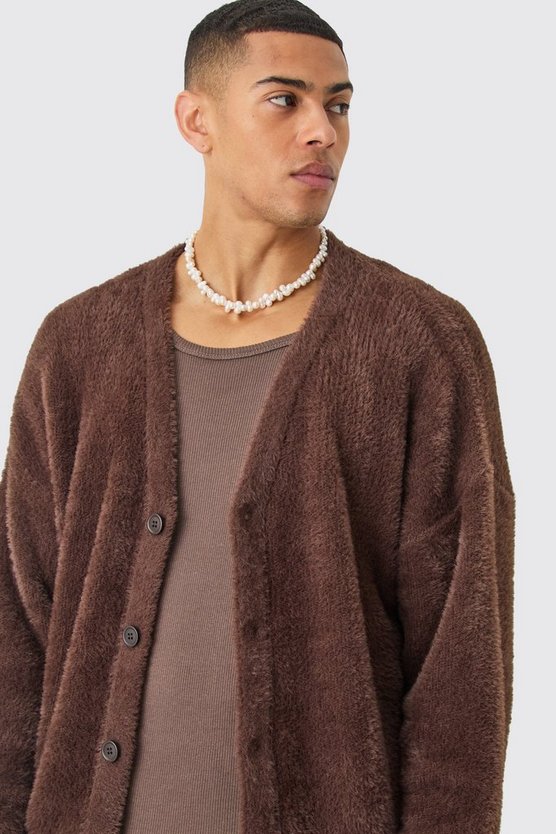 Brauner flauschiger Cardigan