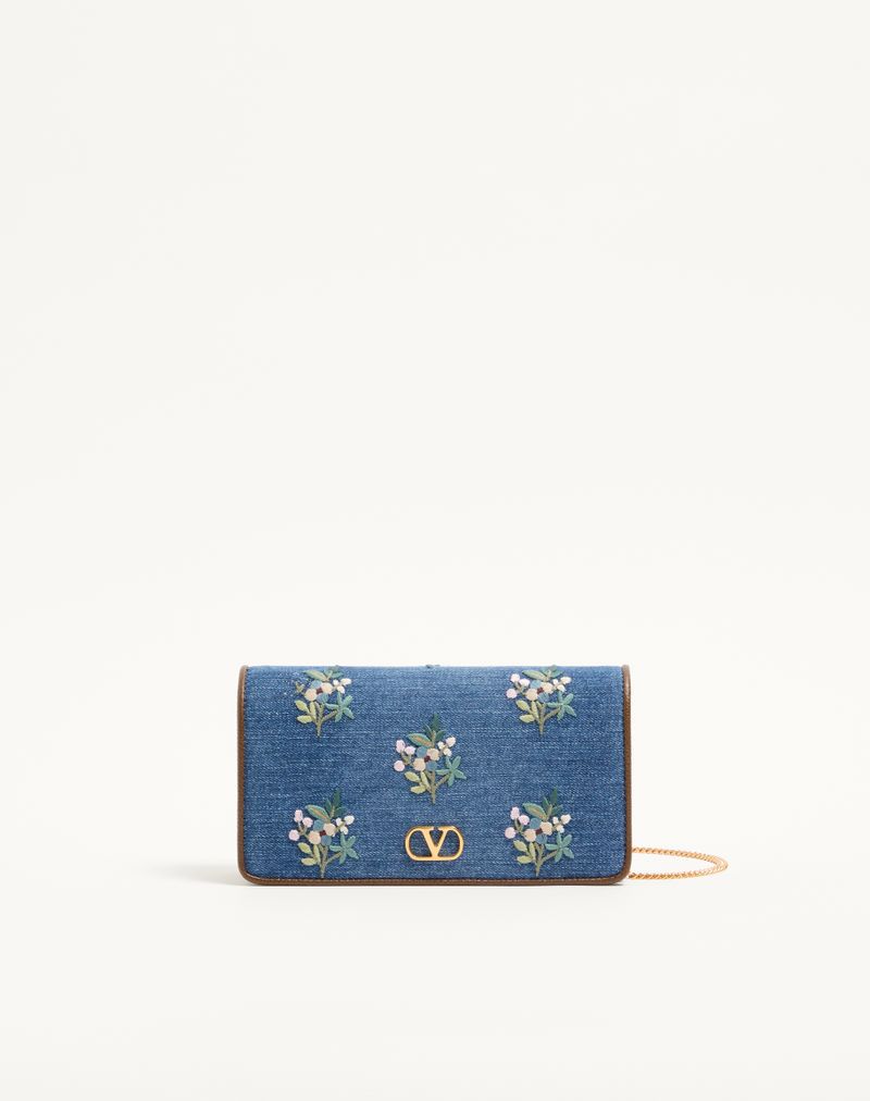 Valentino Garavani VLogo Signature Mini skuldertaske i denim med blomsterbroderi