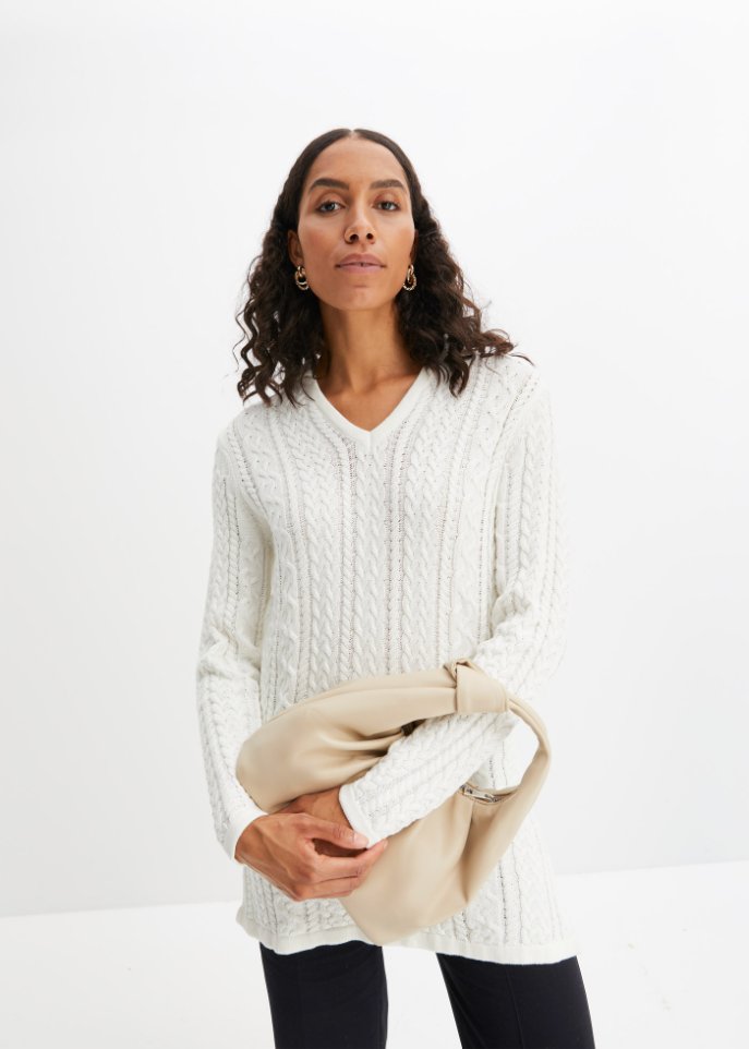 Weiter Baumwoll-Pullover mit Polokragen