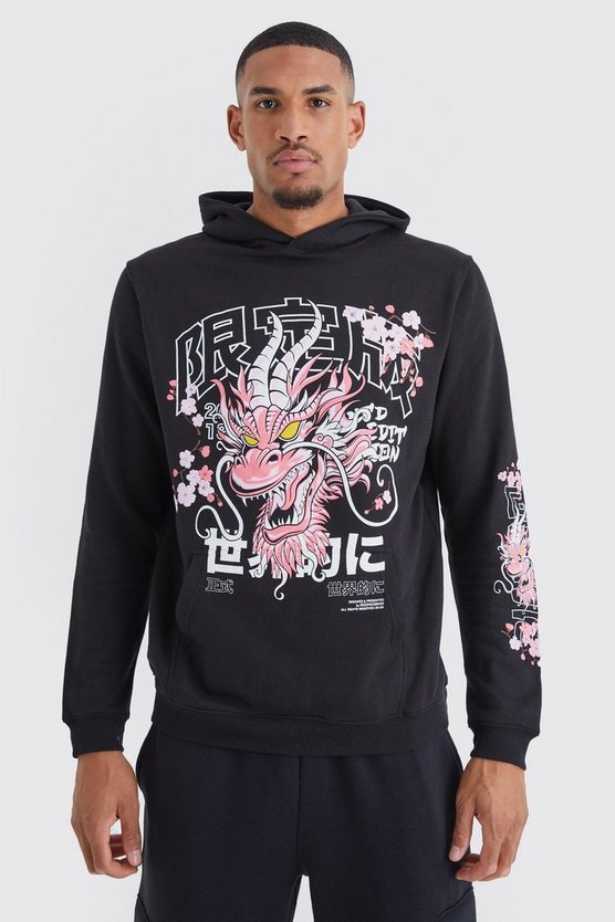 Tall Hoodie mit Drachen-Print