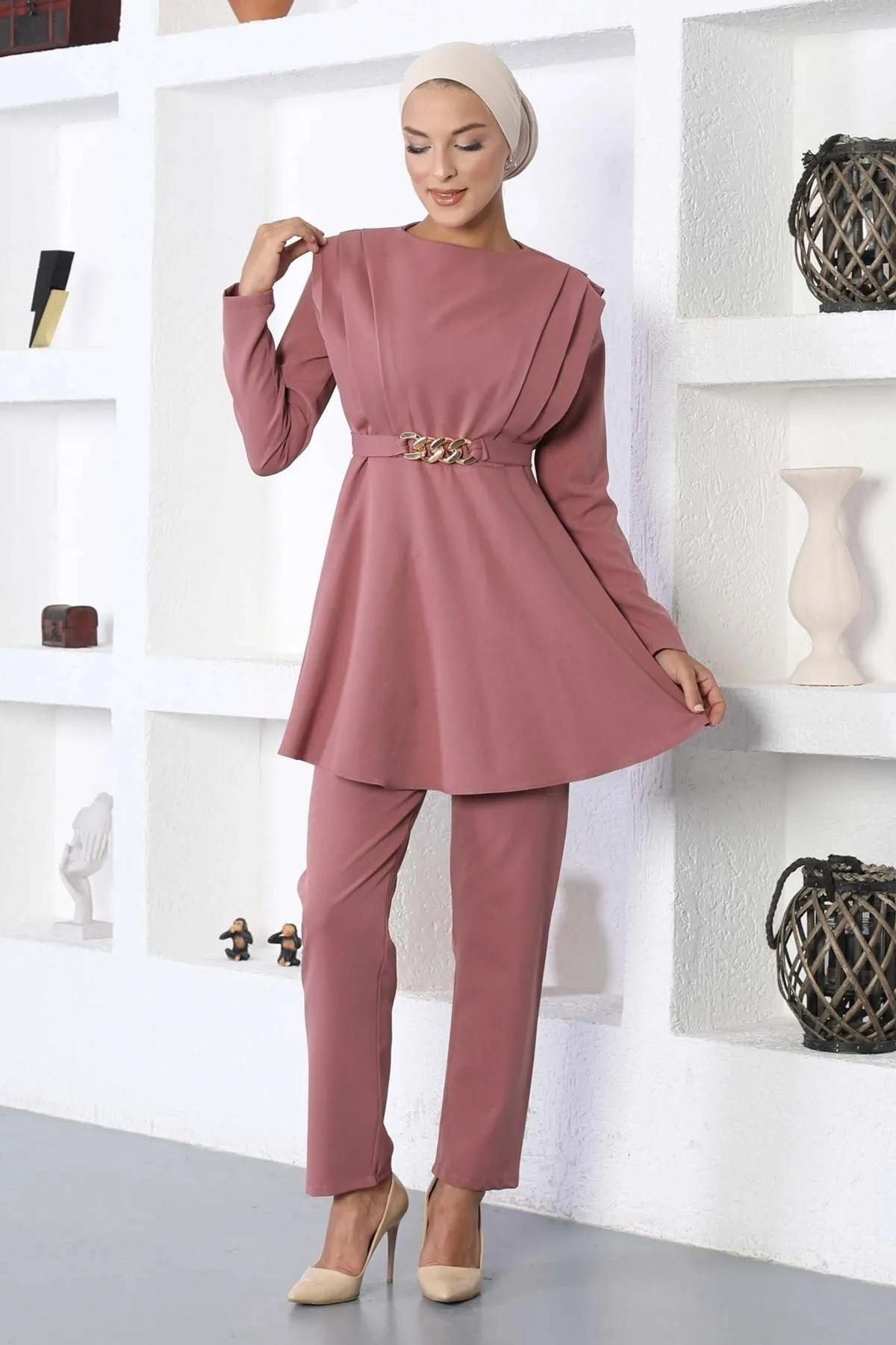 Modamihram  Doppelanzug mit Gürtel, Dusty Rose 18000