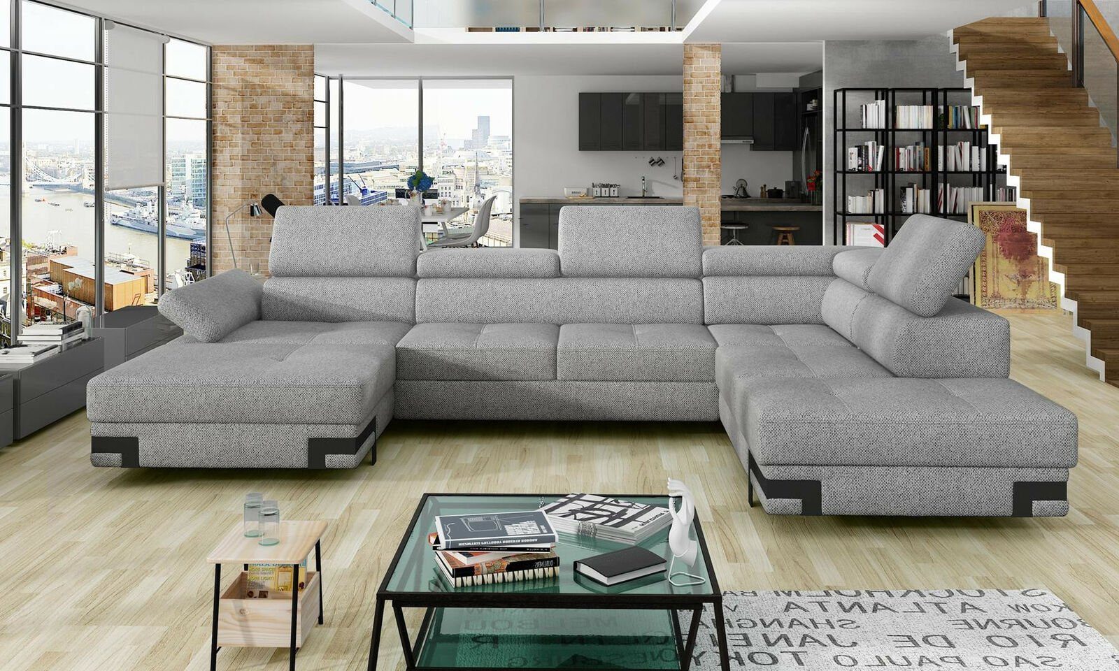 JVmoebel Ecksofa Stoff Ecksofa U-Form Sofa Couch Design Polster Modern Textil, Made in Europe