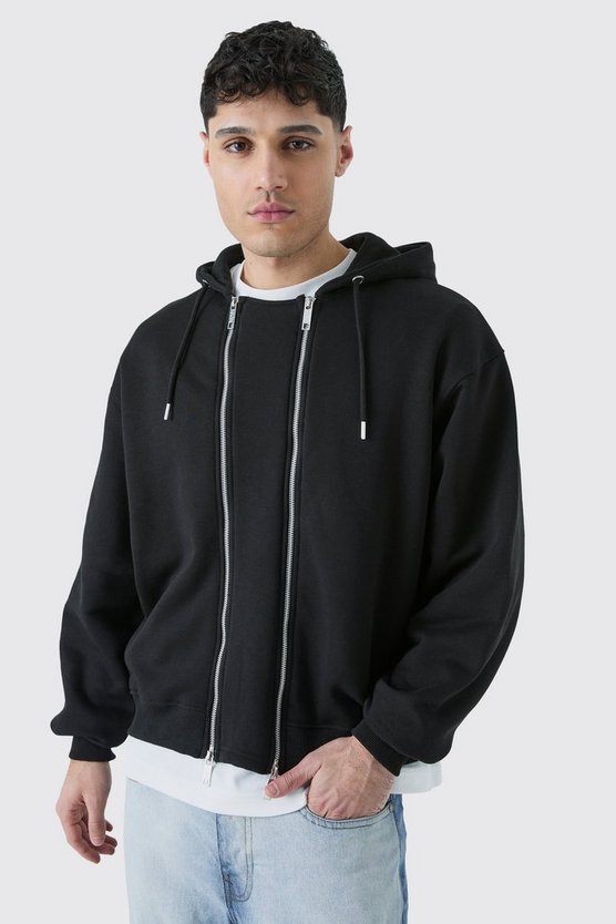 Kastiger Oversize Hoodie mit doppeltem Reißverschluss