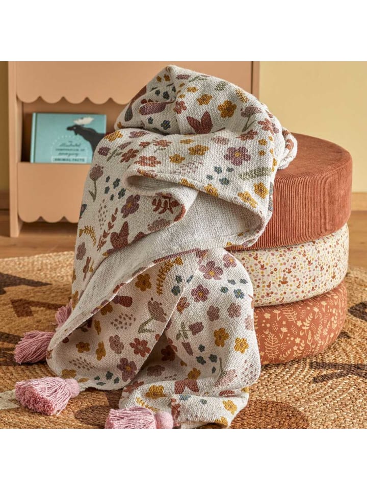 Bloomingville Decke KRISTINE Natur mit Rosa Quasten 160x130 cm günstig kaufen onesize