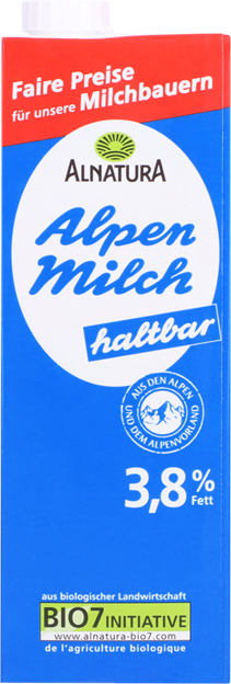 Alnatura Bio Haltbare Alpenmilch 3,8%