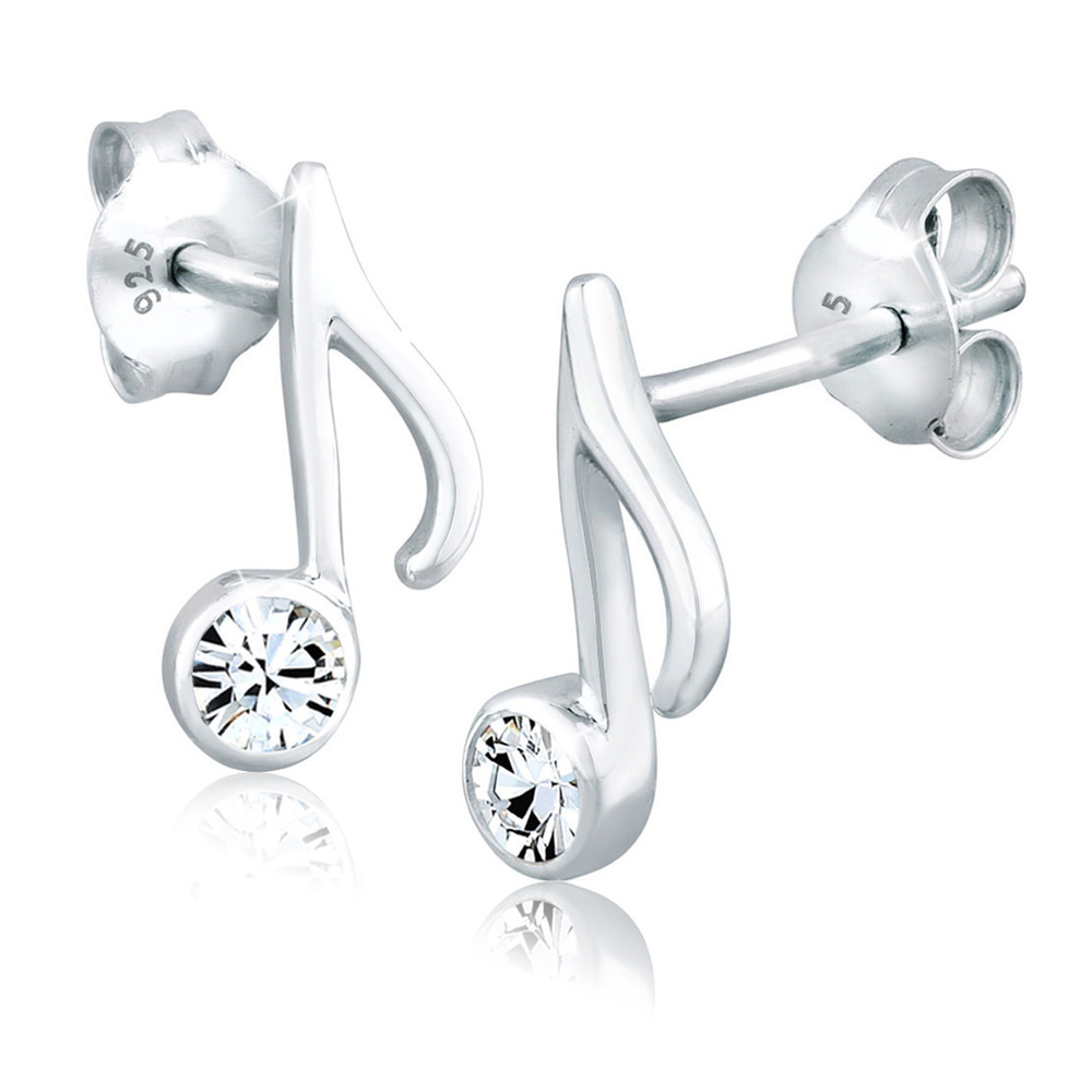 Elli Elli Boucles d'Oreilles Femmes Clous d'oreilles Note Musique avec Cristal en Arge Boucles d'oreilles