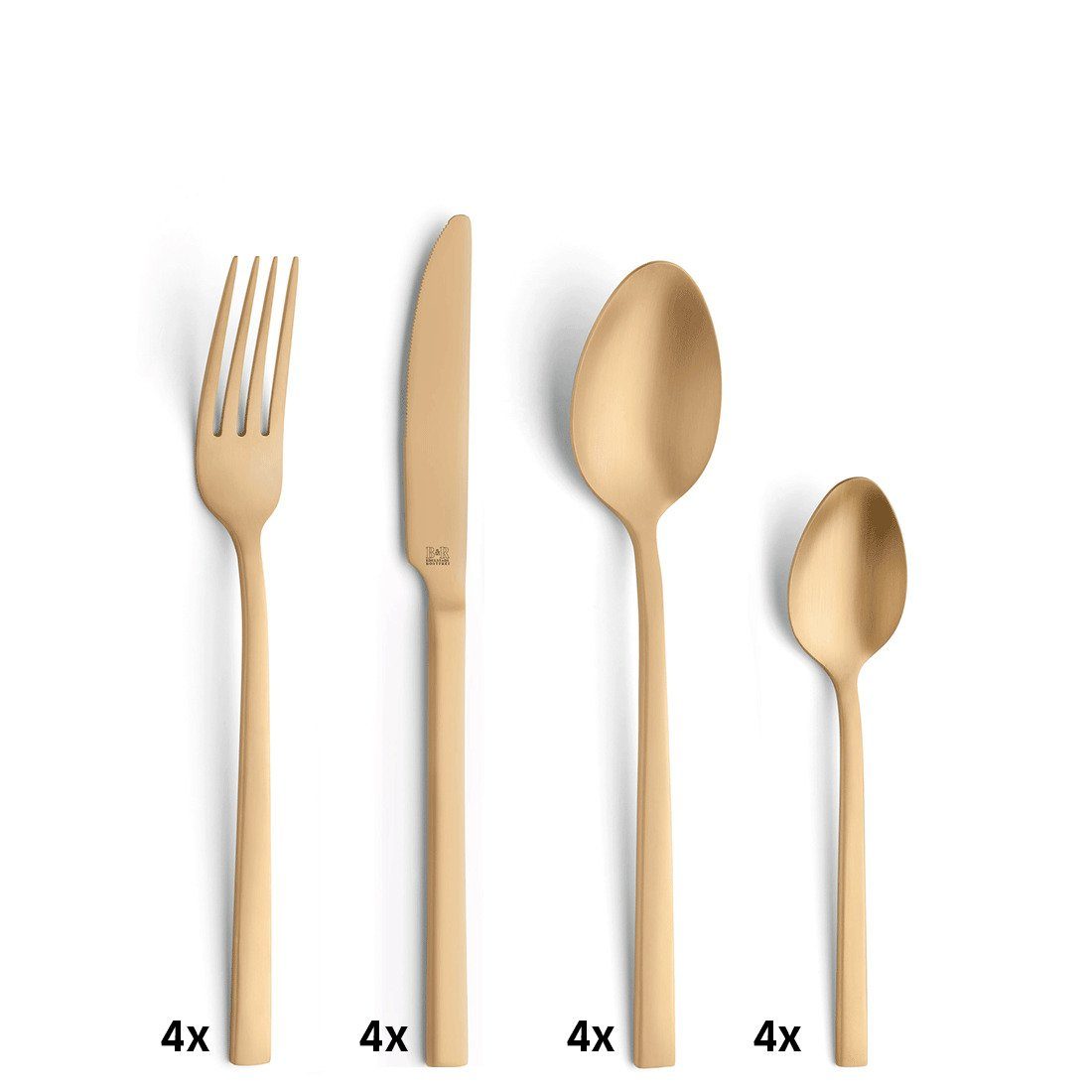 Beckmann & Rommerskirchen Besteck-Set PANO, Edelstahl 18/0, PVD gold mattiert, für 4 Personen, 16-tlg