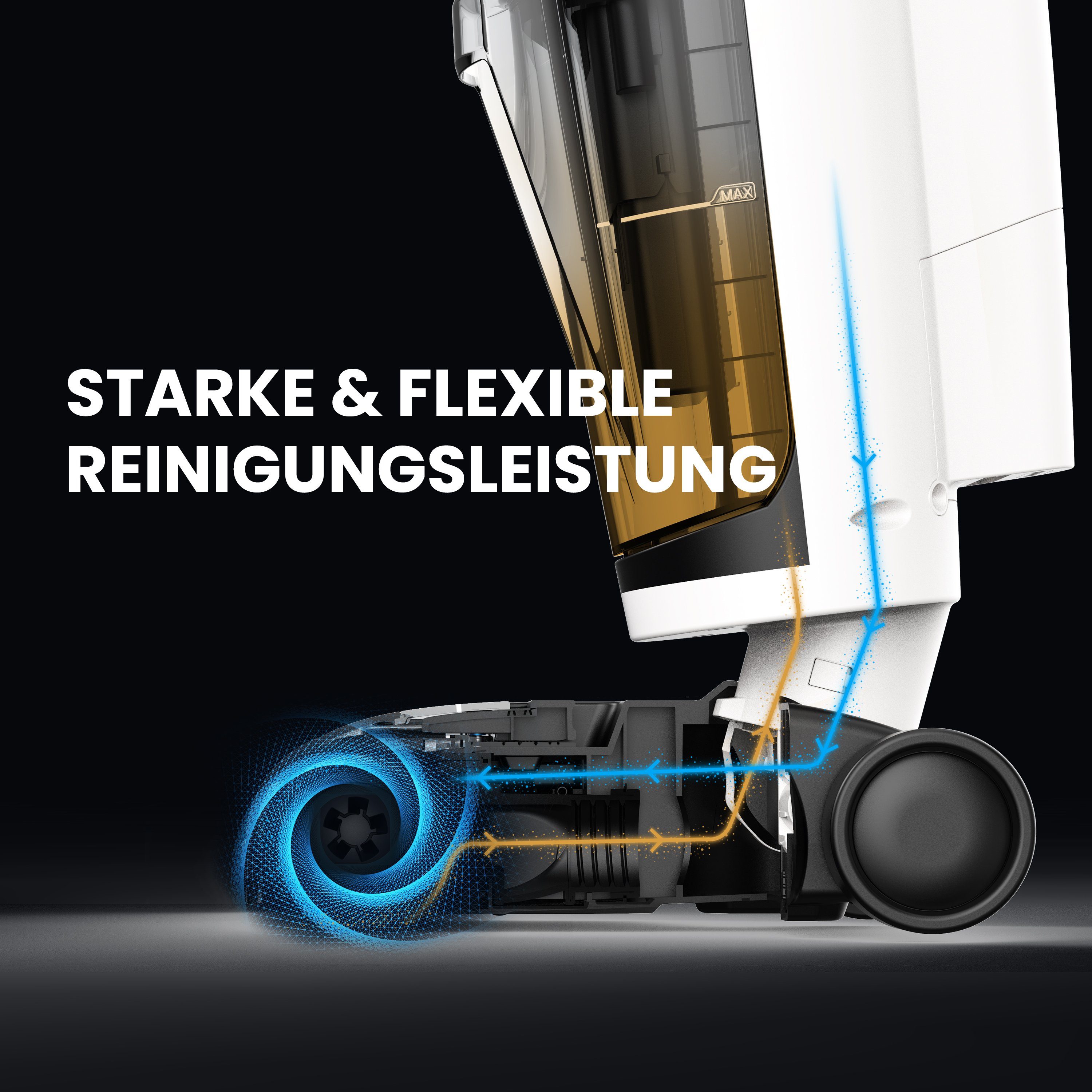 JASHEN Nass-Trocken-Akkusauger F12, 220,00 W, beutellos, getrennte Frisch- und Schmutzwassertanks, für alle Hartböden, automatische Selbstreinigung der Putzrolle