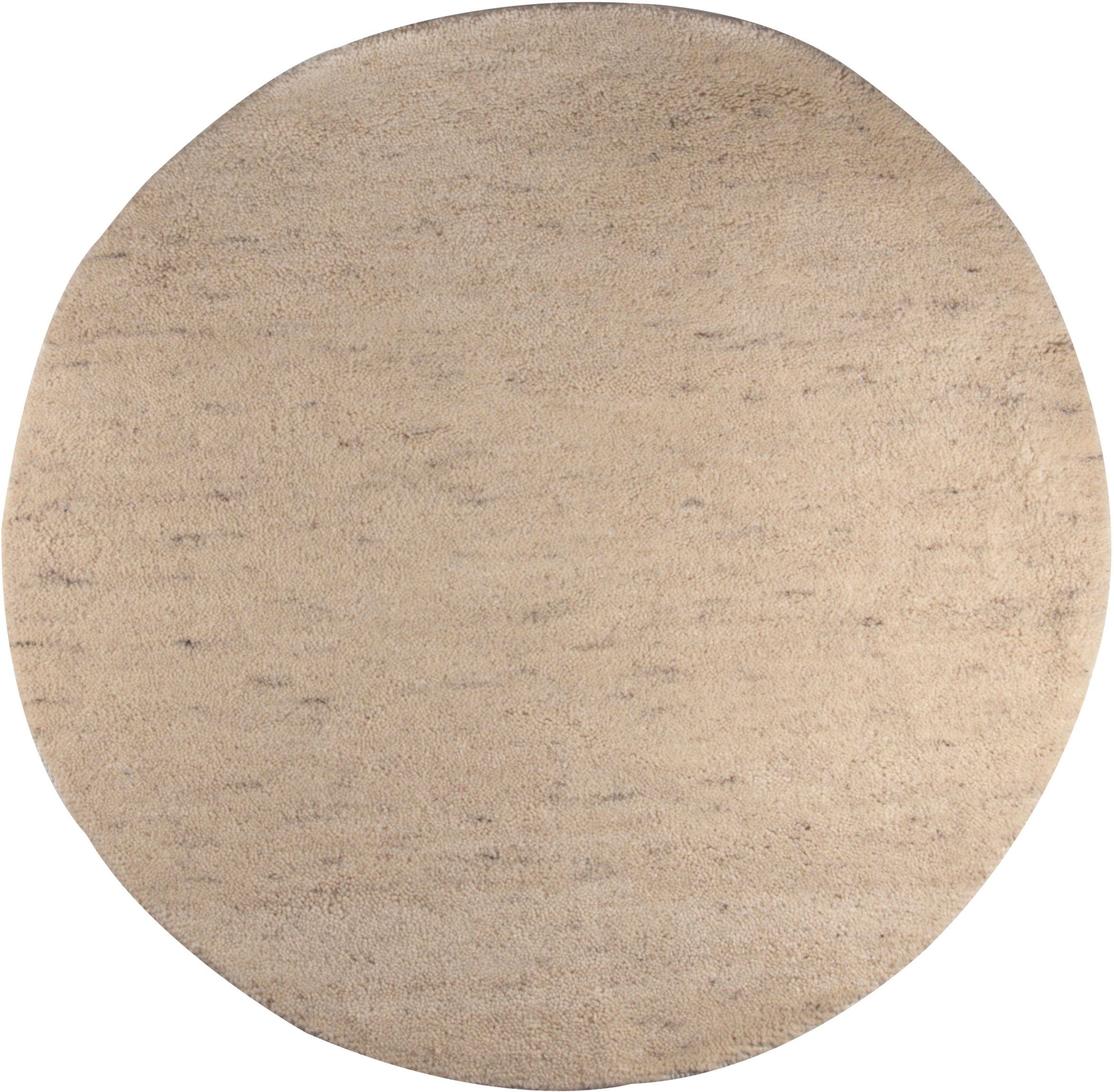 Wollteppich Hadj Uni, THEKO, rund, Höhe: 25 mm, echter Berber Teppich, reine Wolle, handgeknüpft