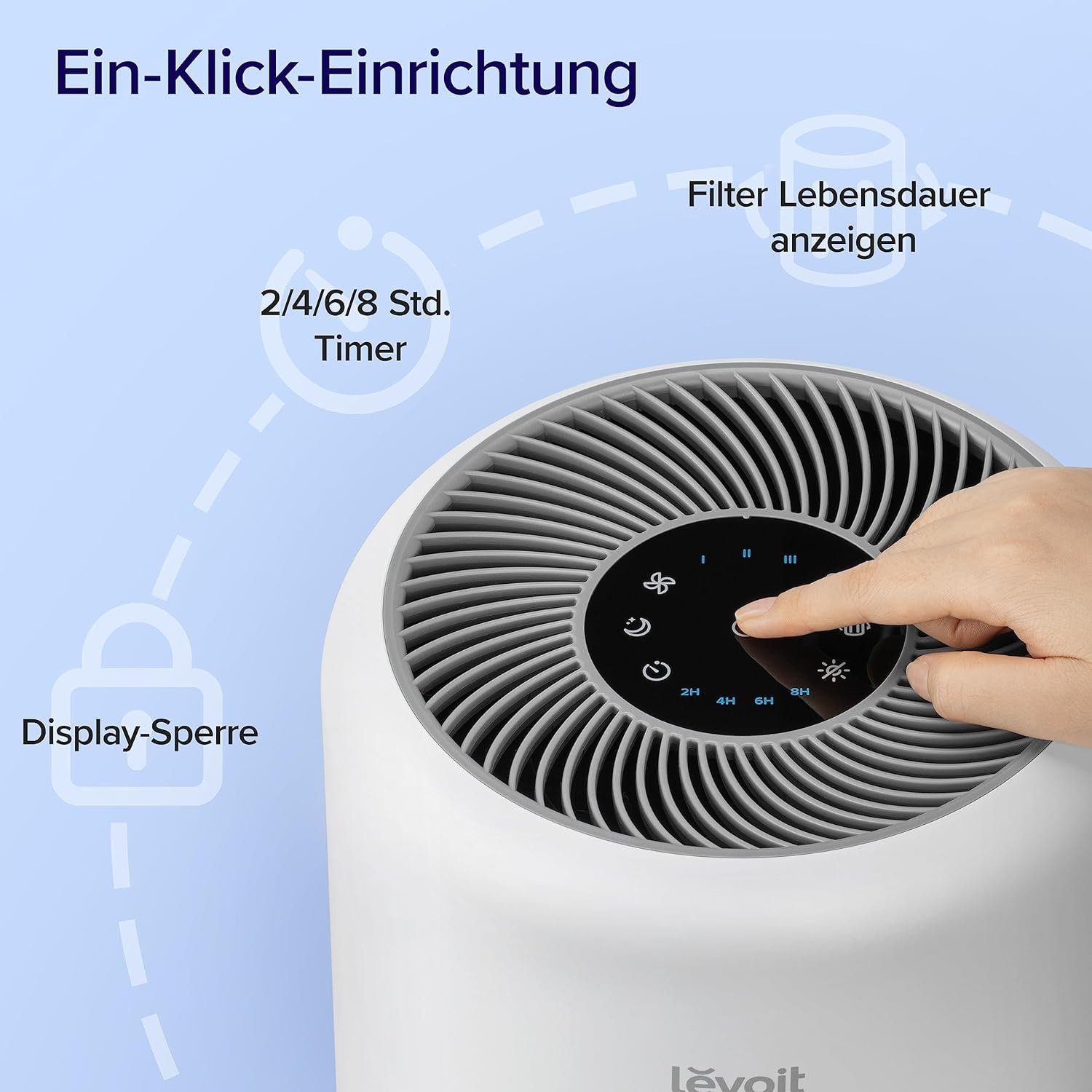 Levoit Luftreiniger HEPA Luftfilter für Allergiker, gegen Schimmel Staub Tierhaare, für 40 m² Räume, CADR 187m³/h Raucherzimmer, Timer leiser Schlafmodus 4 Ersatzfilter